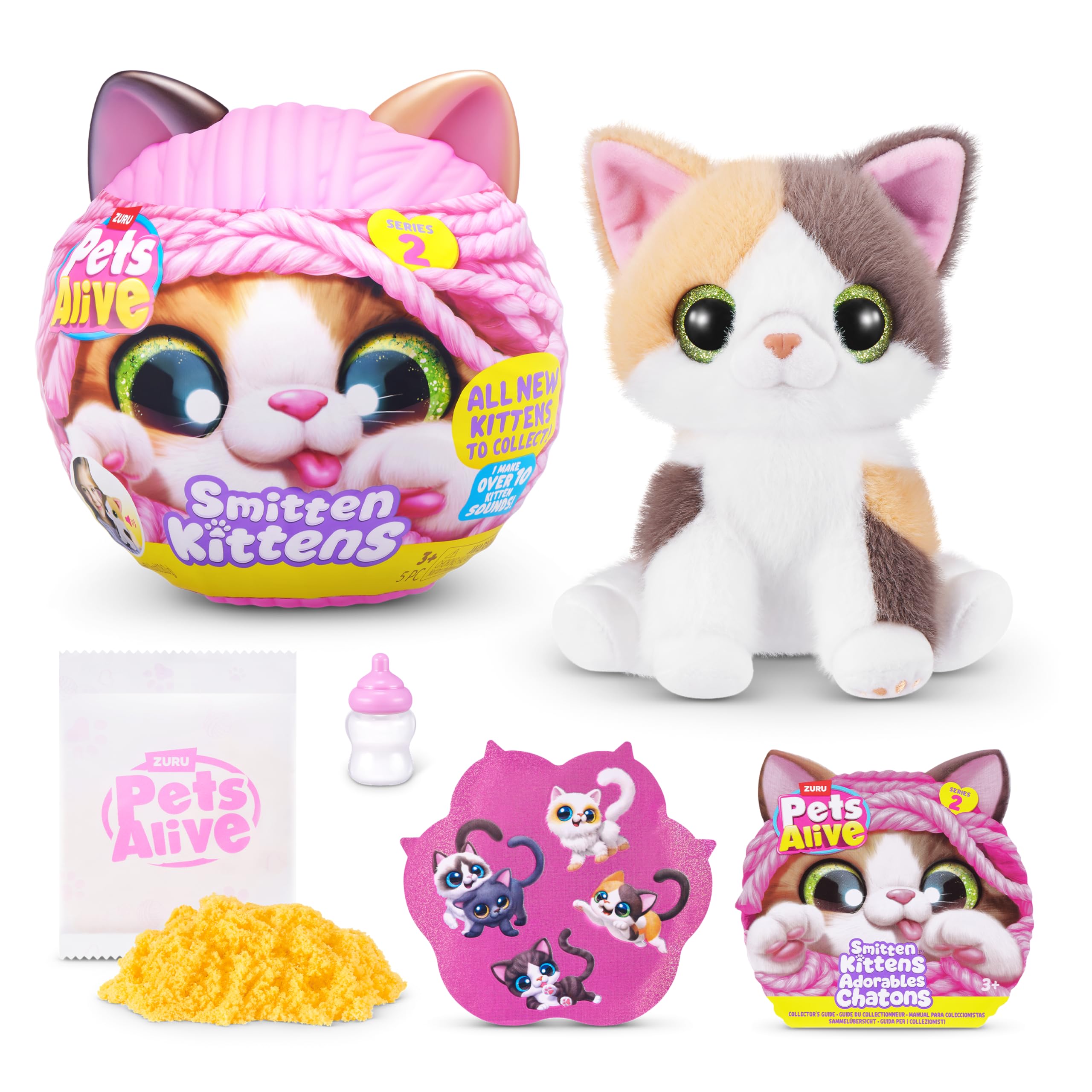 Pets Alive Smitten Kittens Series 2 Interactive Plush Toy - Calico Cat | 10+ Sounds | Unisex Children