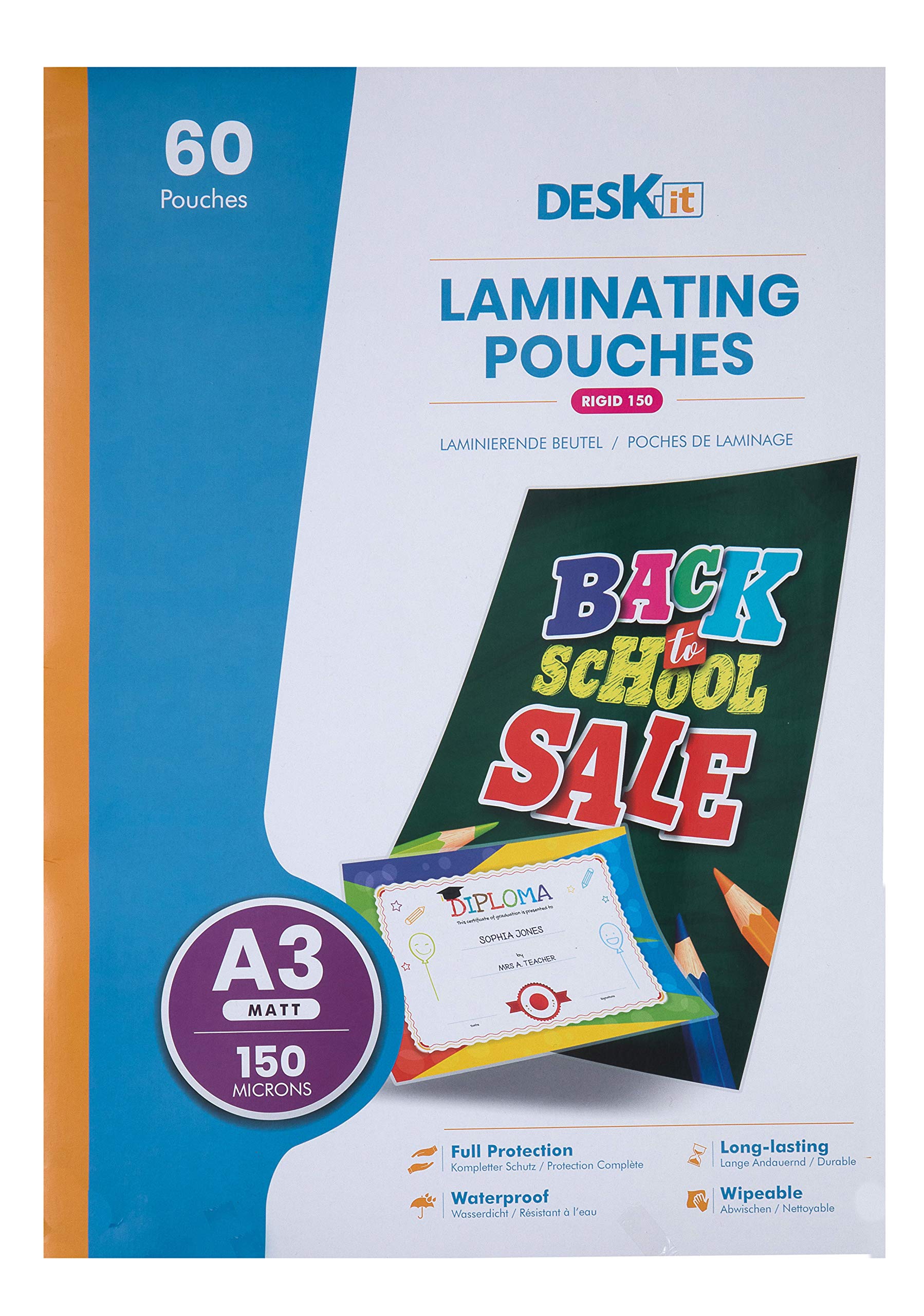 Deskit A3 Matt Laminating Pouches - 150 Microns, 60 Pack | Non-Reflective Finish 2