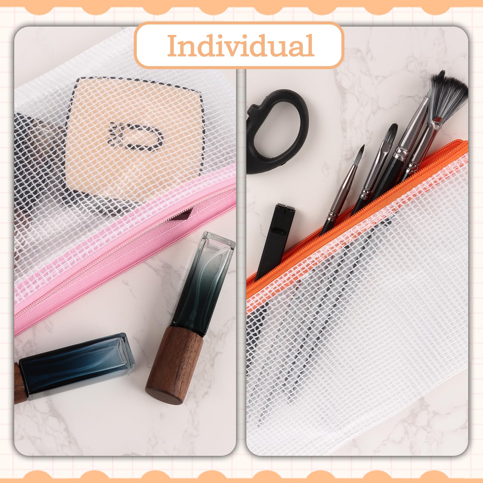 ASelected 30 PCS A6 Clear Zipper Mesh Pencil Cases | Waterproof PVC | 10 Colors 4