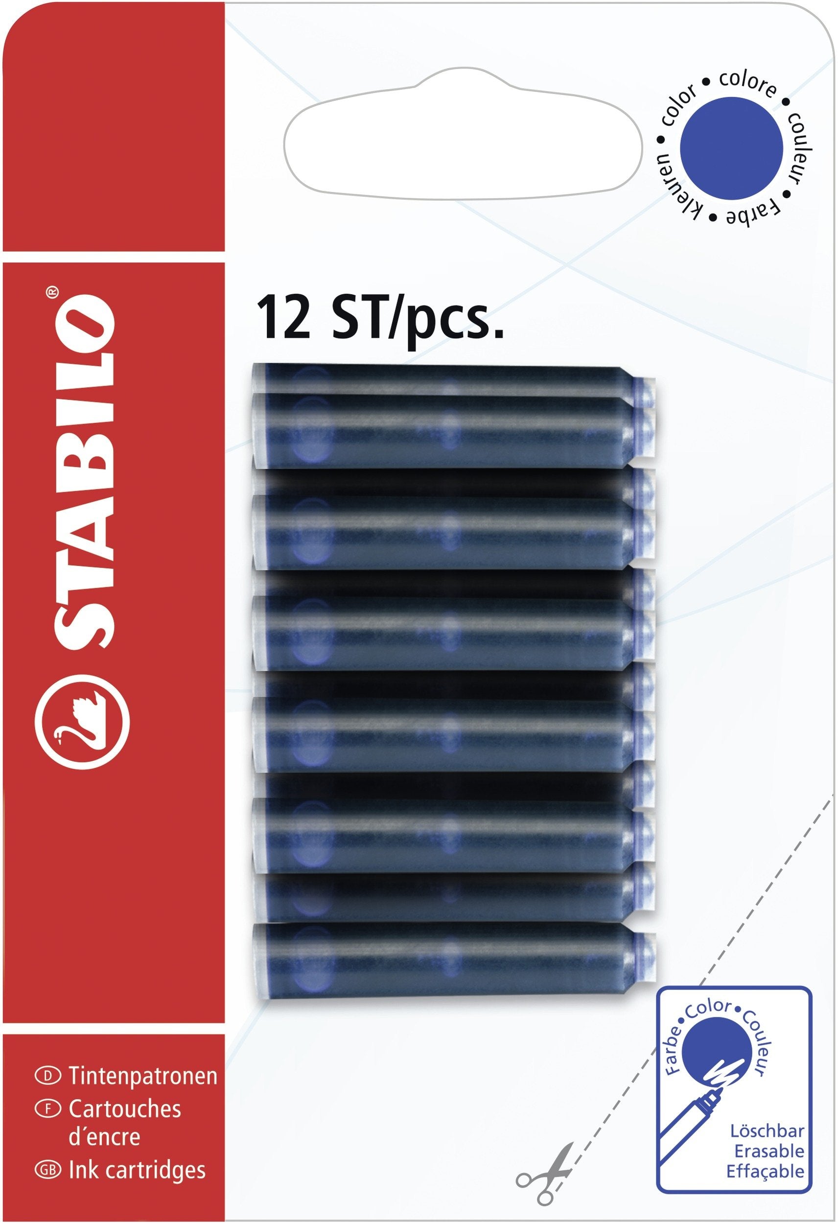 STABILO Pen Refills - 12 Count Blister Pack | Royal Blue Erasable Ink 1