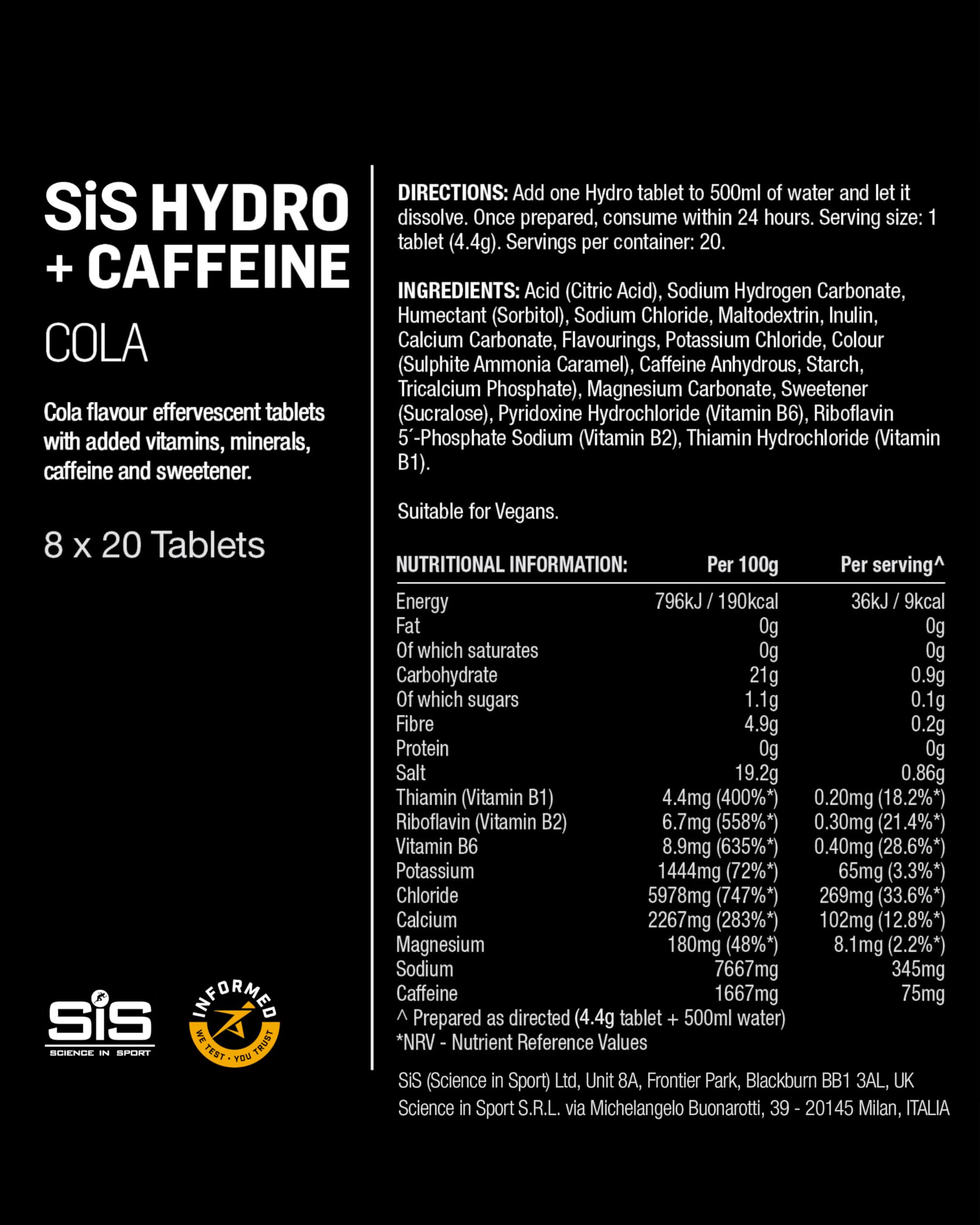 Science in Sport GO Hydro Electrolyte Tablets with Caffeine – Cola Flavor, 160 Tablets (8 x 20), Zero Sugar, Vegan 5