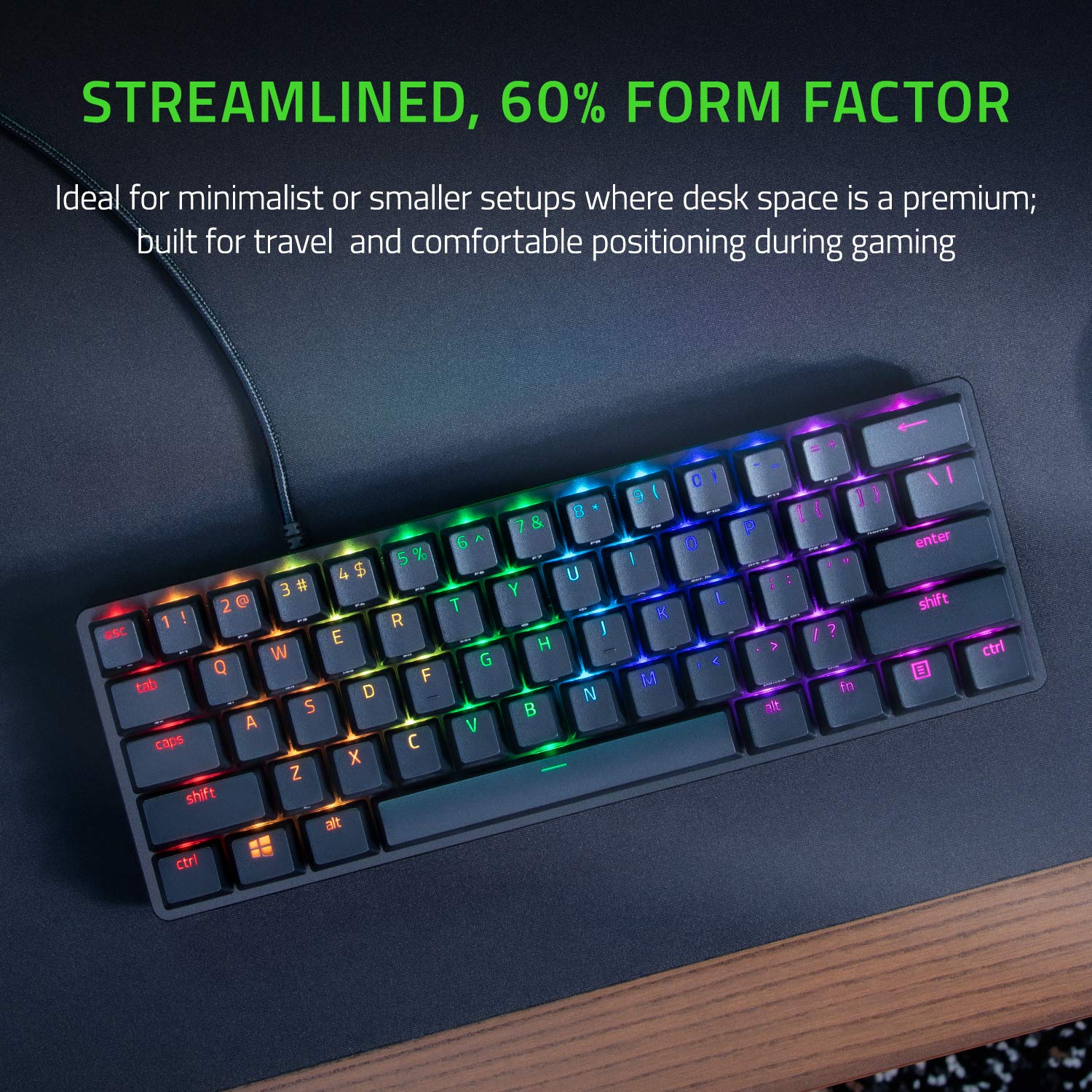 Razer Huntsman Mini - 60% Compact Gaming Keyboard with Purple Clicky Optical-Mechanical Switches, Doubleshot PBT Keycaps, Detachable USB-C Cable | UK Layout | Black 7