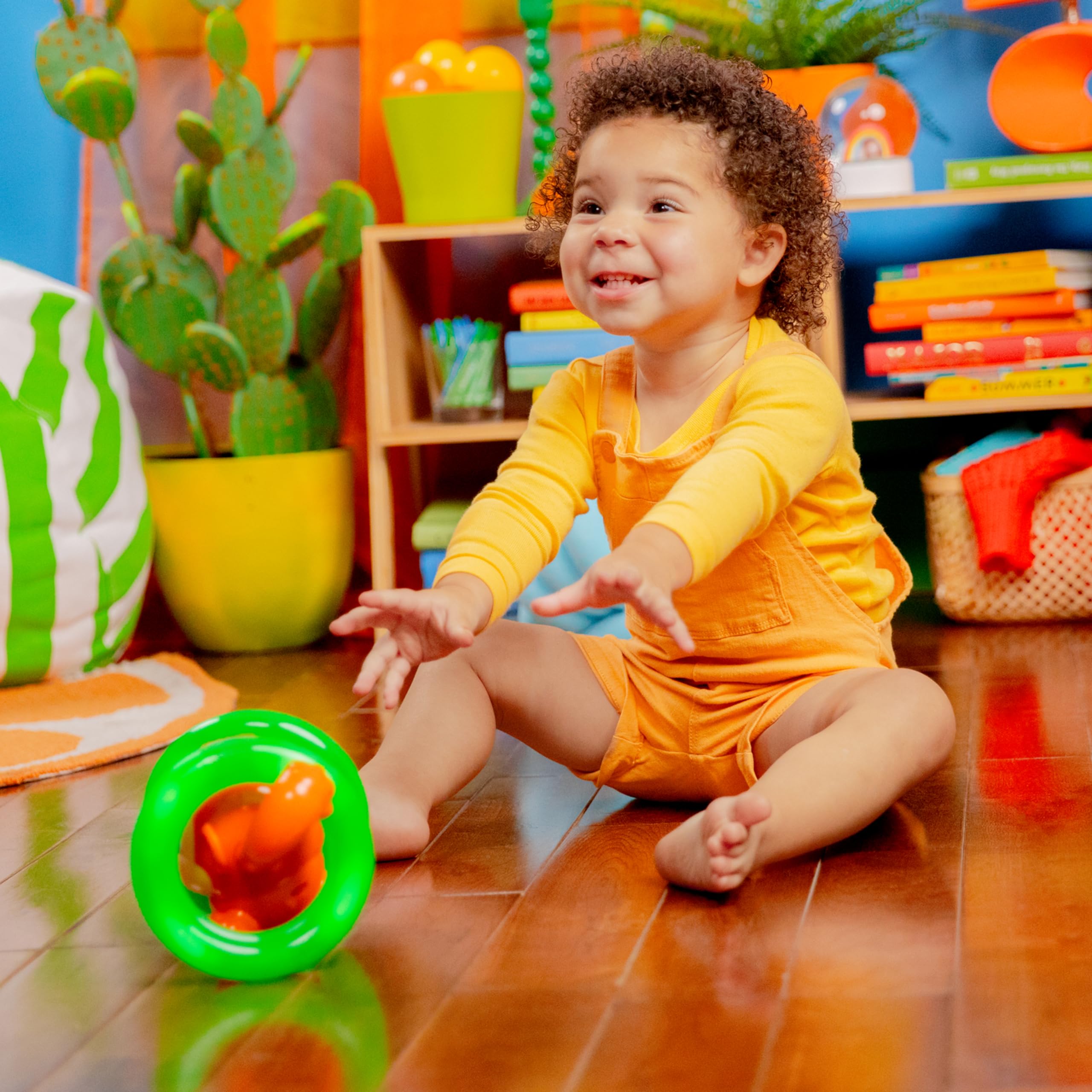 Bright Starts Roll and Glow Monkey - Light-Up Rolling Toy with Music for Babies 6M+ 12