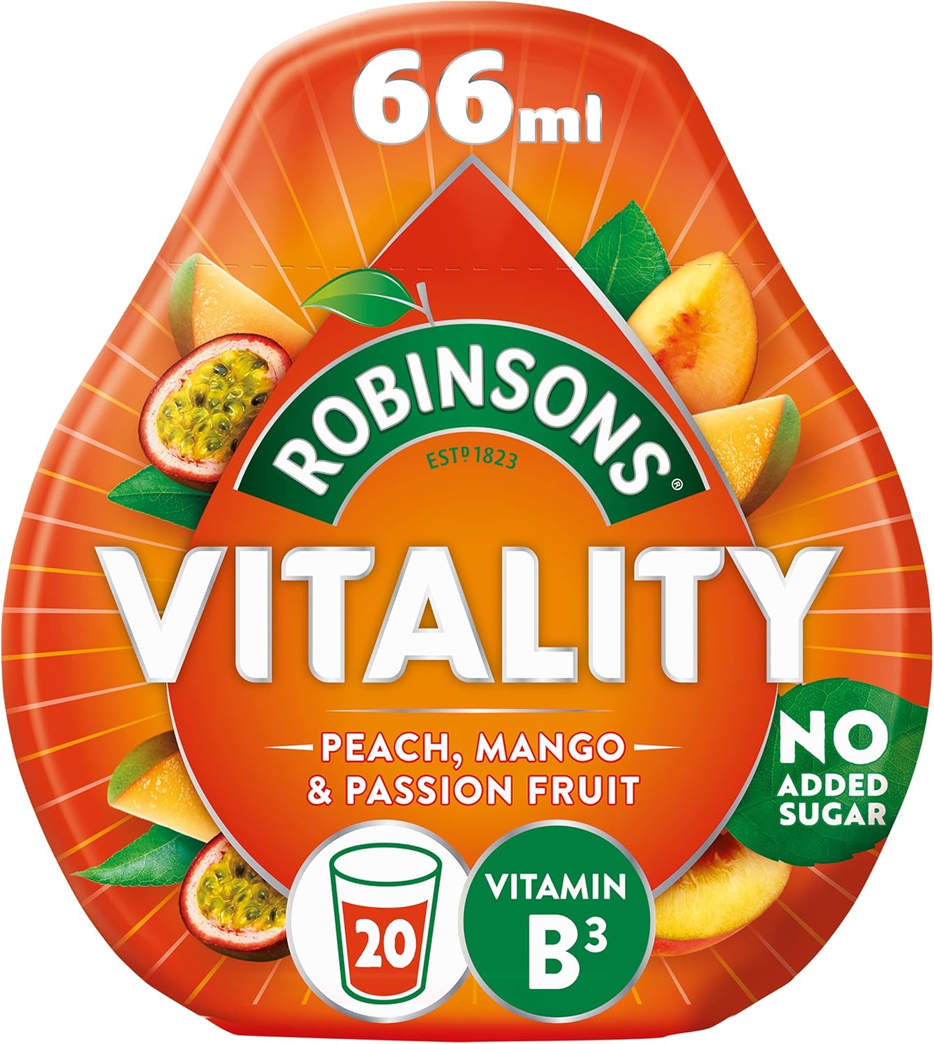 Robinsons Vitality Peach, Mango & Passion Fruit with Vitamin B3 Real Fruit Juice Concentrate