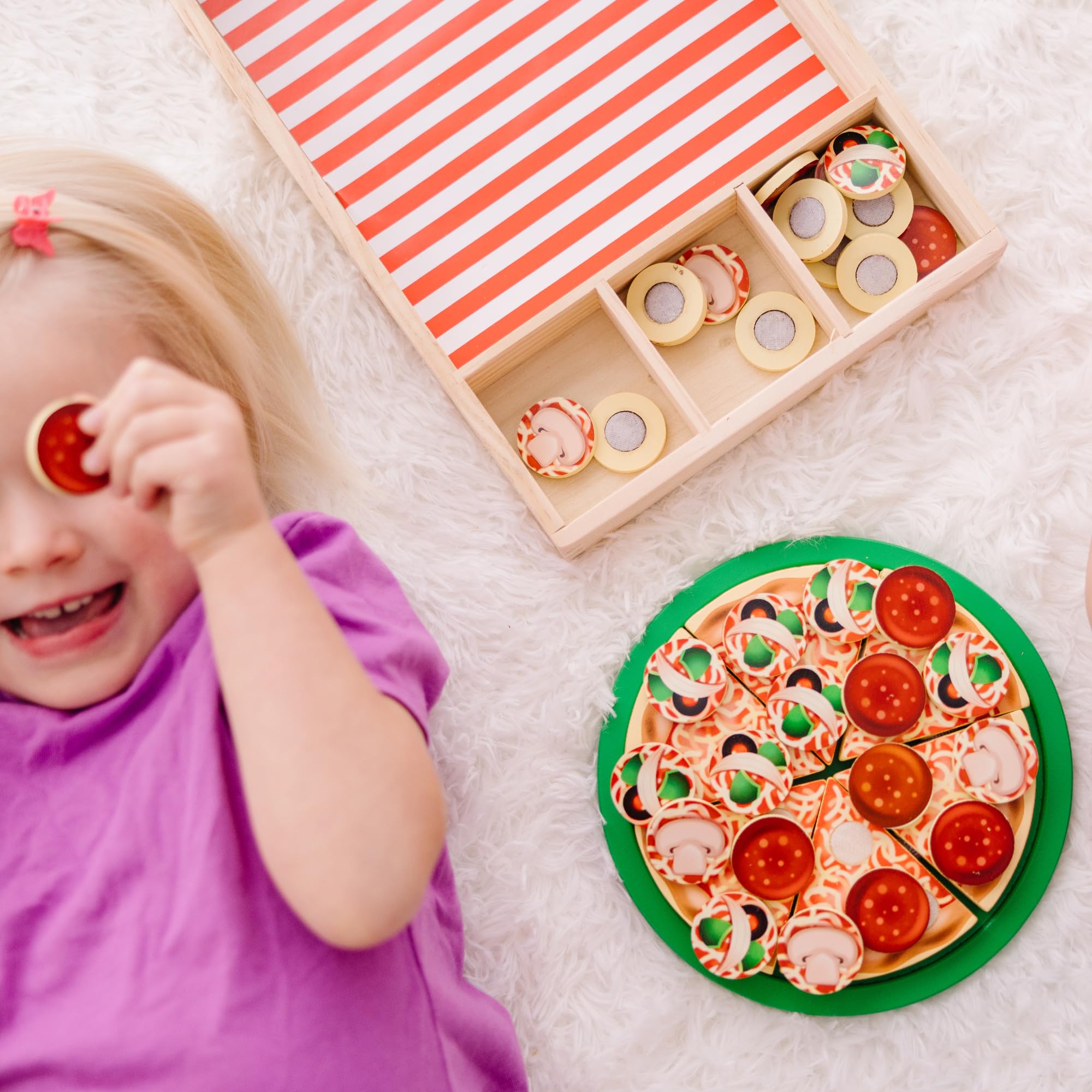 Melissa & Doug Wooden Pizza Set - Sliceable Play Food with 50+ Toppings | Ages 3+ 8