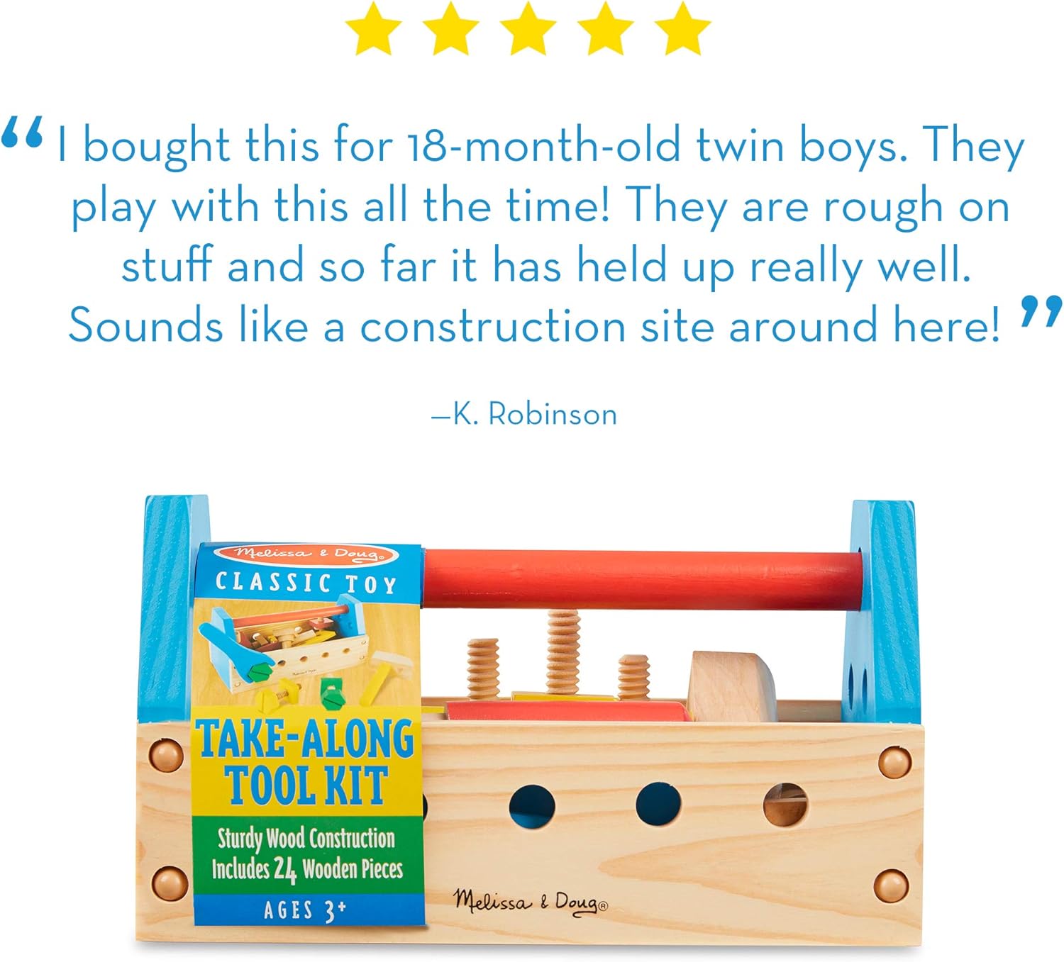 Melissa & Doug Take-Along Tool Kit - 24-Piece Wooden Pretend Play Set for Ages 3+ 7