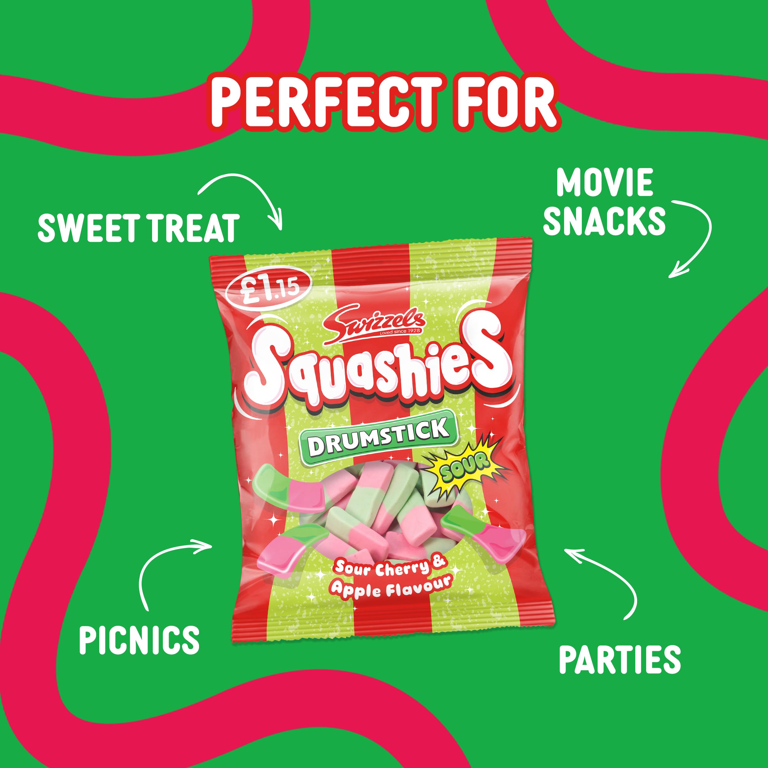 Swizzels Squashies Sweets - Sour Apple and Cherry Flavour Gummy Candy | 120g Pack