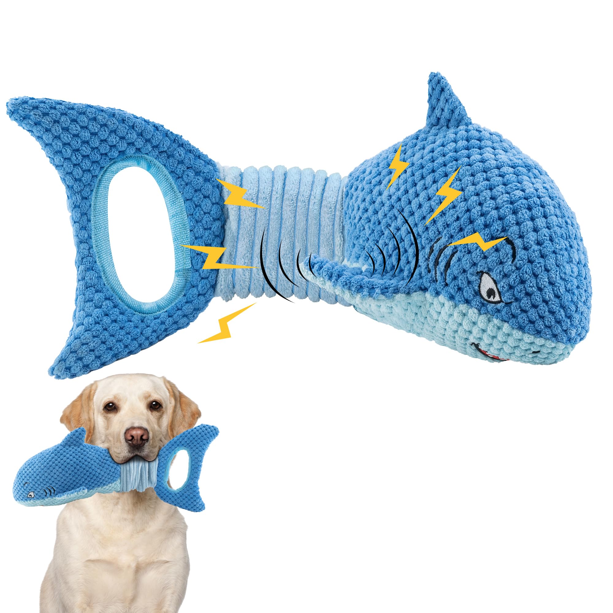LEGEND SANDY Shark Squeak Toy for Aggressive Chewers | Heavy Duty Tug Toy | Blue