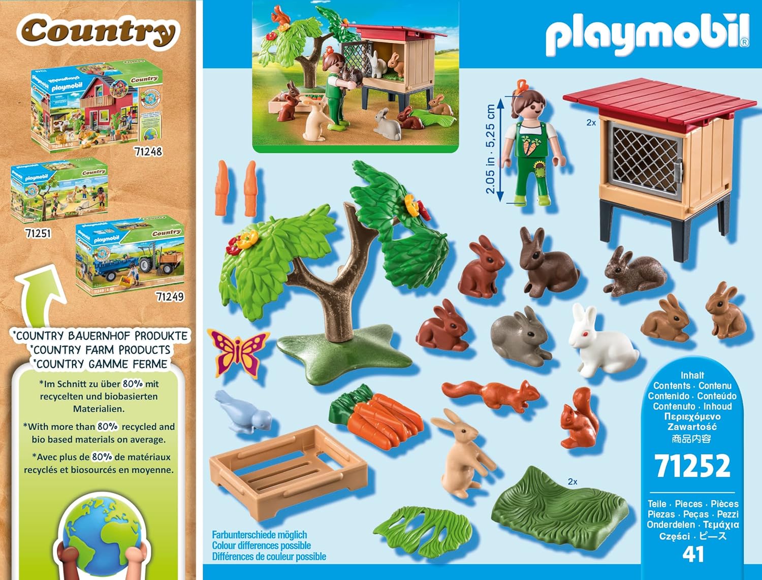 Playmobil 71252 Rabbit Hutch Playset - Sustainable Farm Animals for Kids 4+ 6