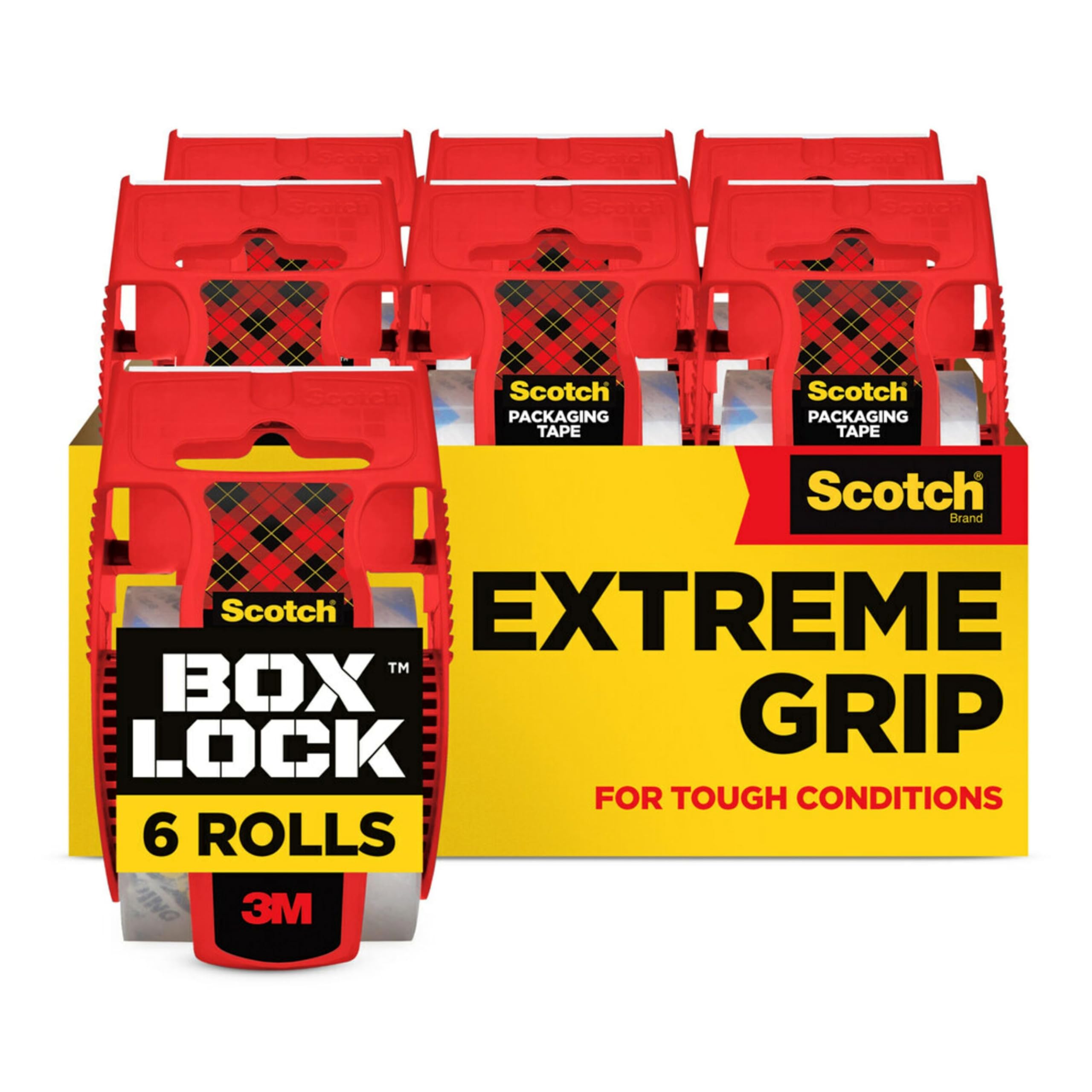 Scotch Box Lock Packaging Tape - 6 Rolls with Dispensers | Strong Grip | 48 mm x 20.3 m 1