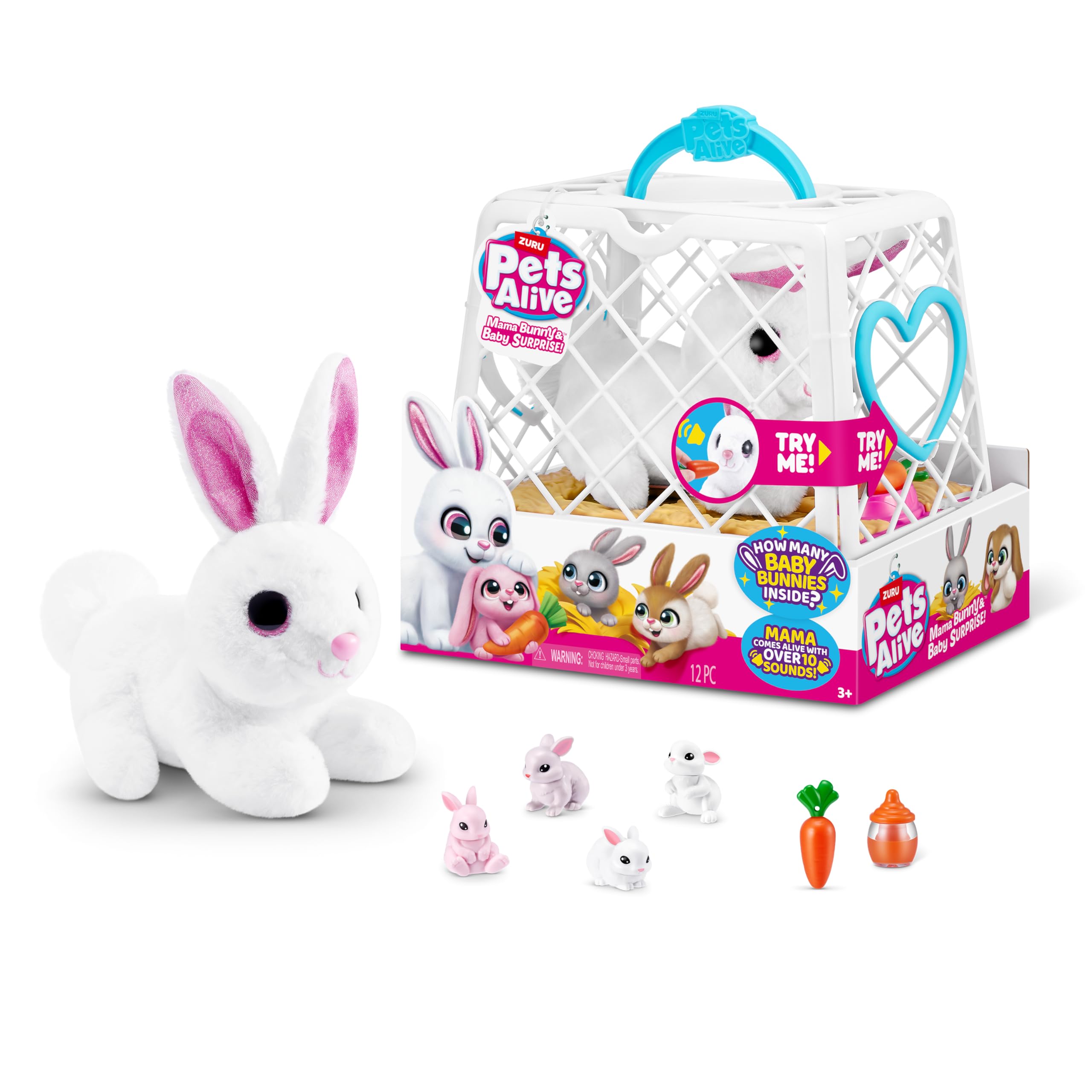 Pets Alive Mama Bunny & Baby Surprise Series 1 - Electronic Plush Toy with Sounds & Carrot Accessory