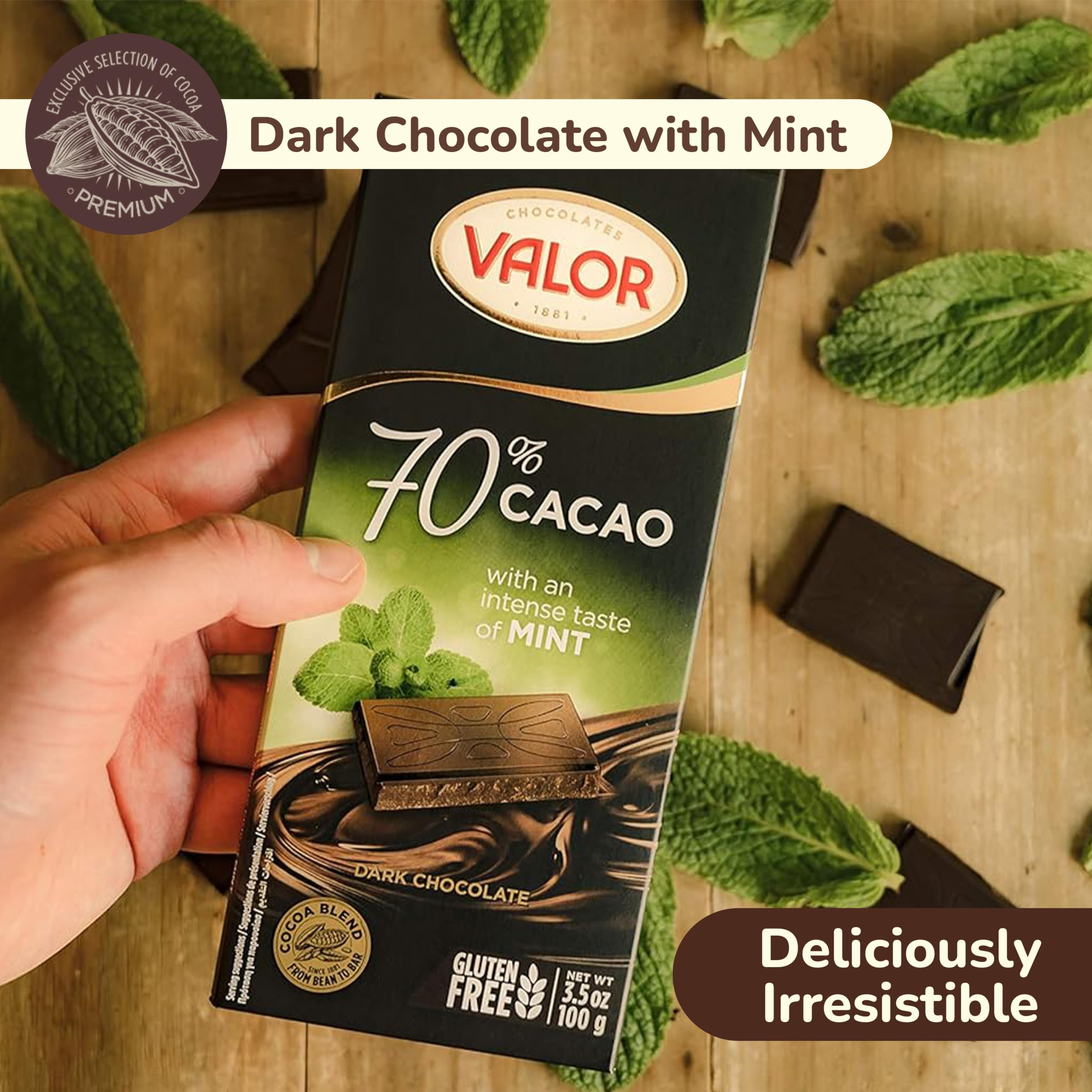 Valor - Dark Chocolate Bar 70% Cocoa with Mint (100g) 5
