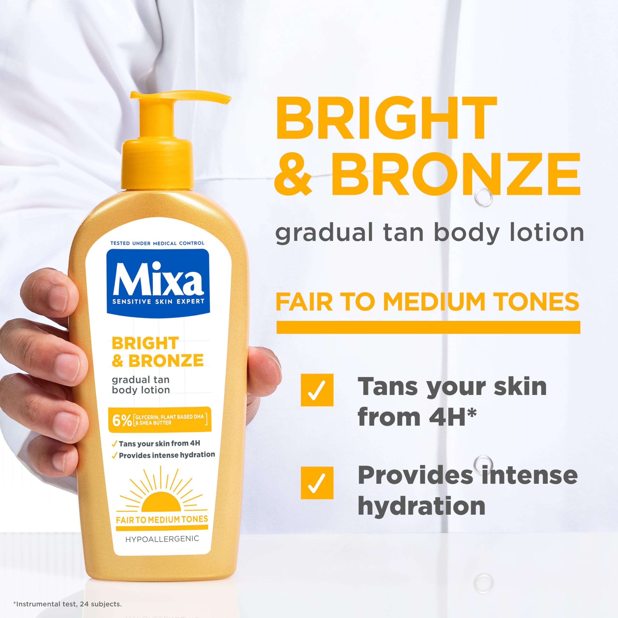Mixa Bright & Bronze Gradual Tanning Body Lotion - 24H Hydration, Hypoallergenic, 250 ml 4