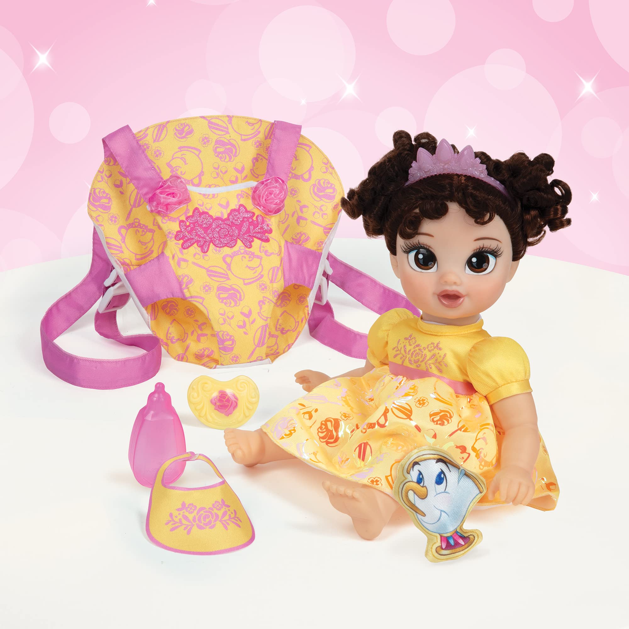 Disney Princess Baby Belle Doll with Carrier Set by Jakks Pacific | Includes Chip Plush Friend | Ages 2+