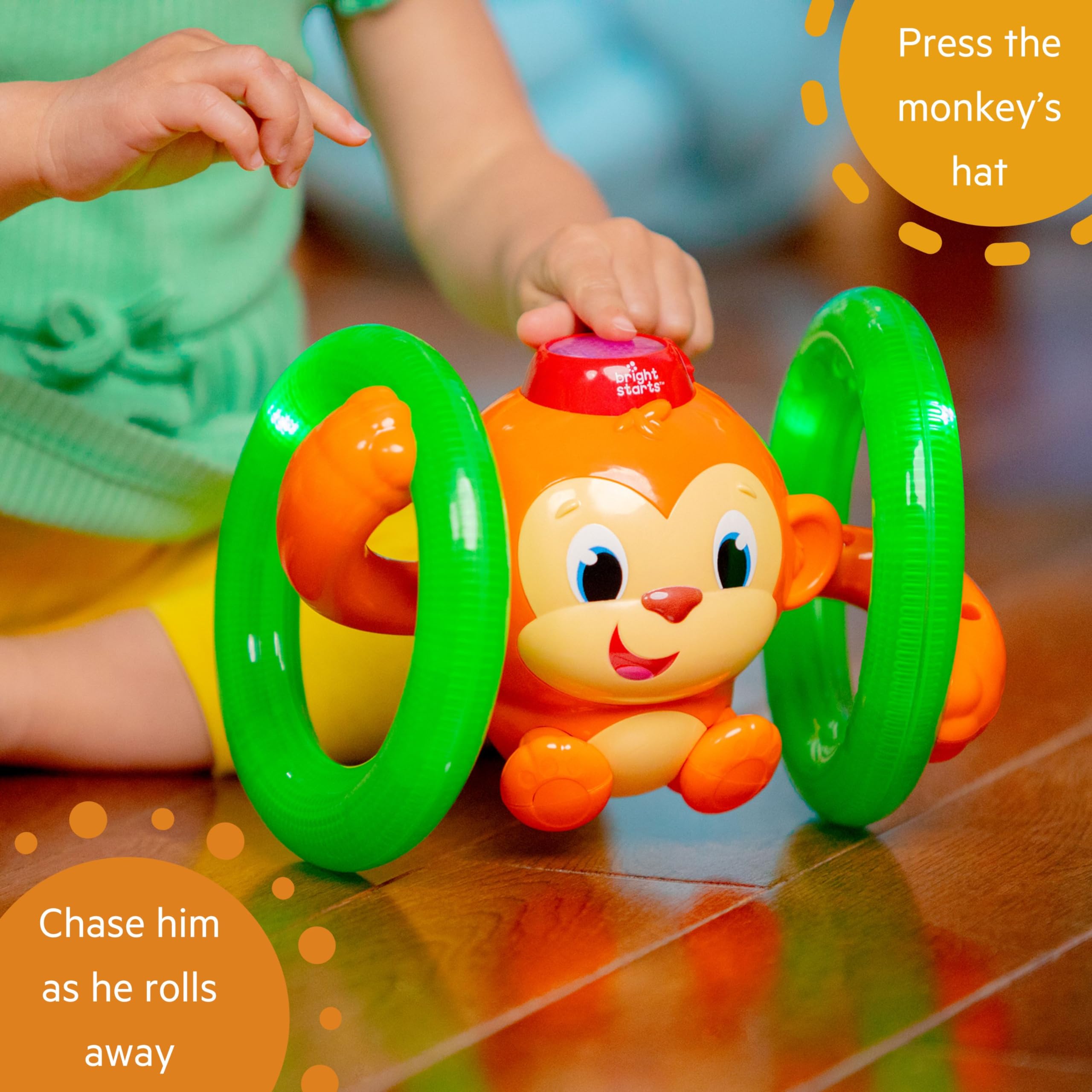 Bright Starts Roll and Glow Monkey - Light-Up Rolling Toy with Music for Babies 6M+ 9
