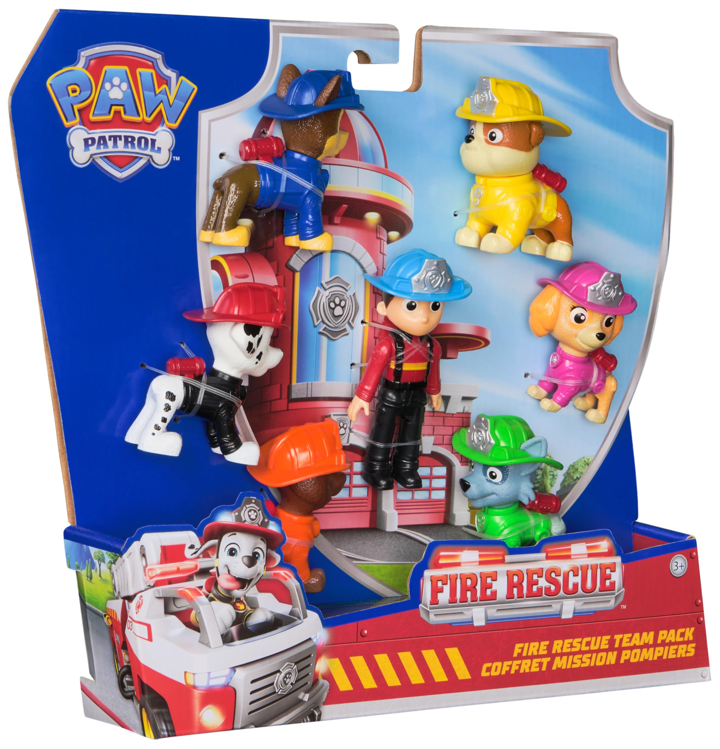 Paw Patrol Fire Rescue Team Pack with 7 Collectible Action Figures - Movable Heads & Fire Gear for Ages 3+ 4