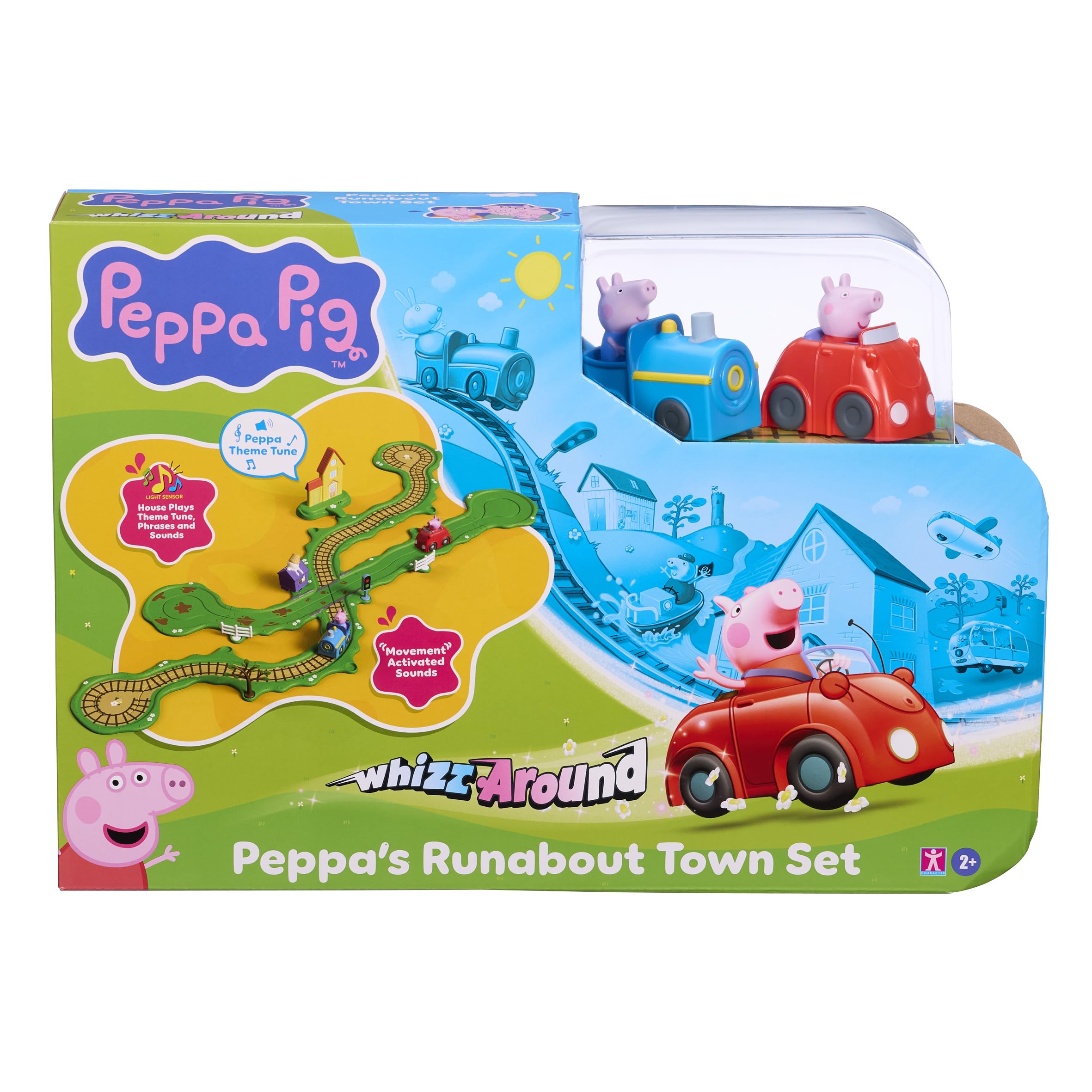 Peppa Pig Whizz Around Runabout Town Set - Motorised Vehicles with Track & Sound Features