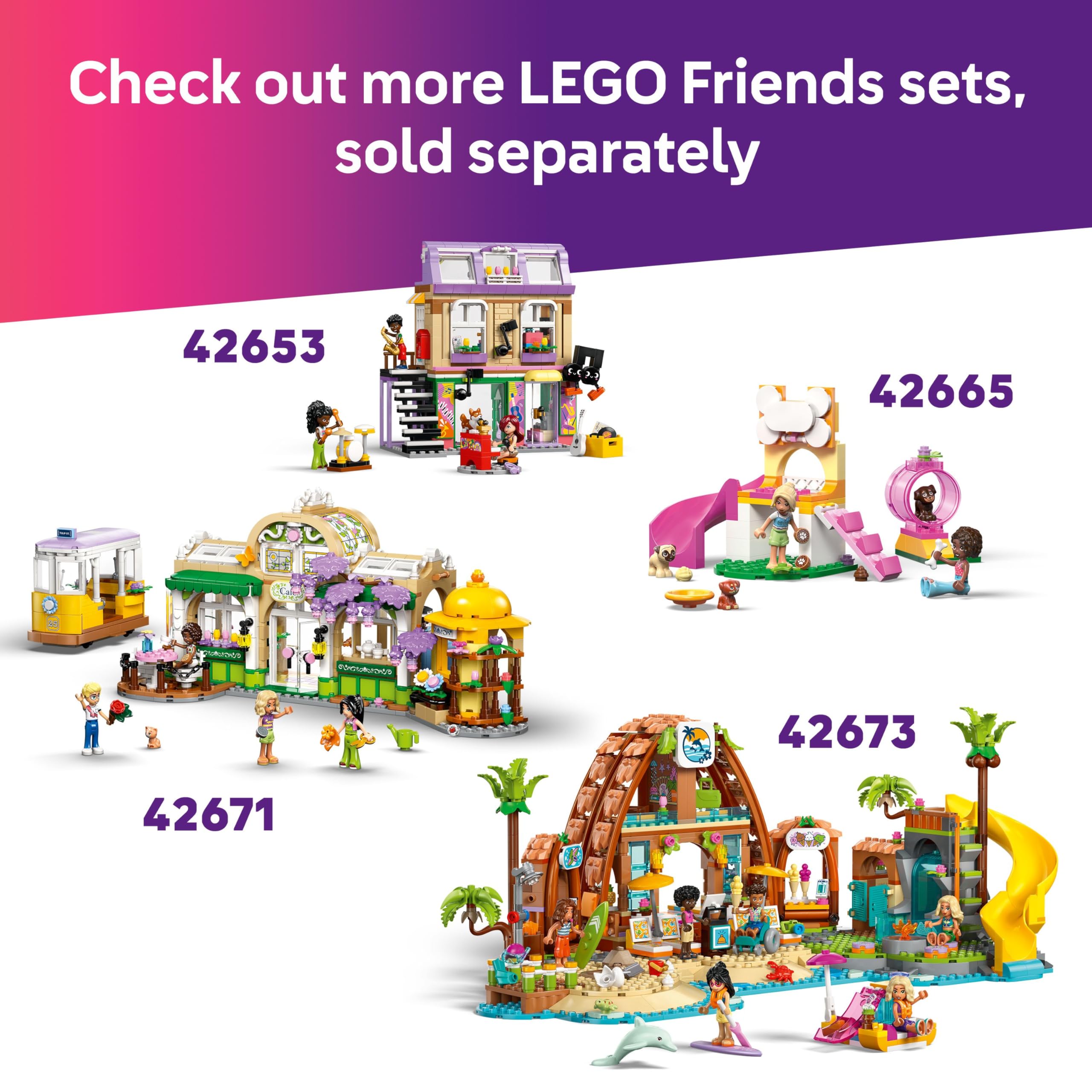 LEGO Friends Katzengeburtstagsparty &amp; Baumhausspielzeug – 2 Minipuppen, 5 Katzenfiguren, 321 Teile 5