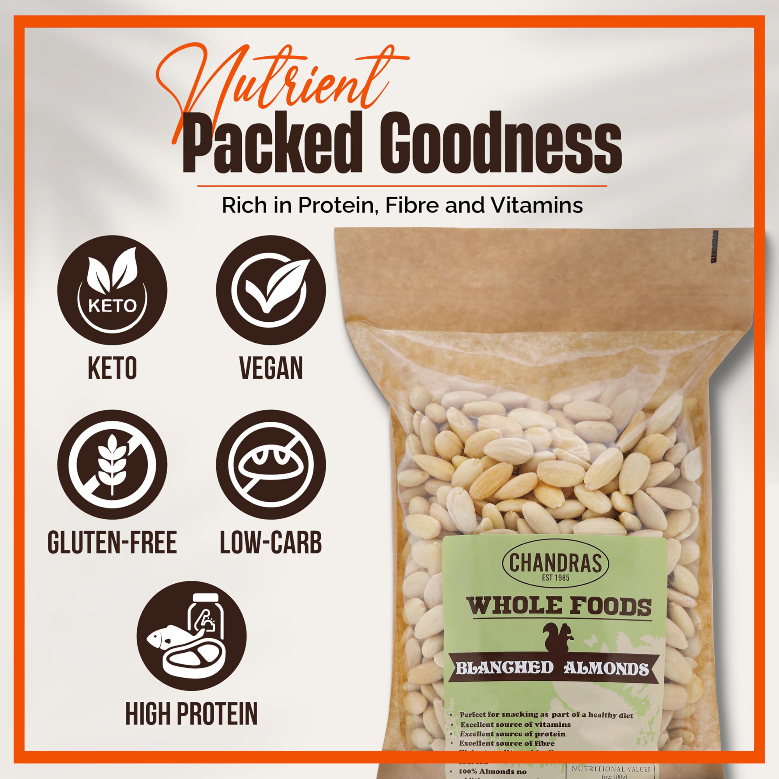 Chandra Whole Foods - Blanched Almonds 1KG - Unsalted Raw Almonds from Spain 3