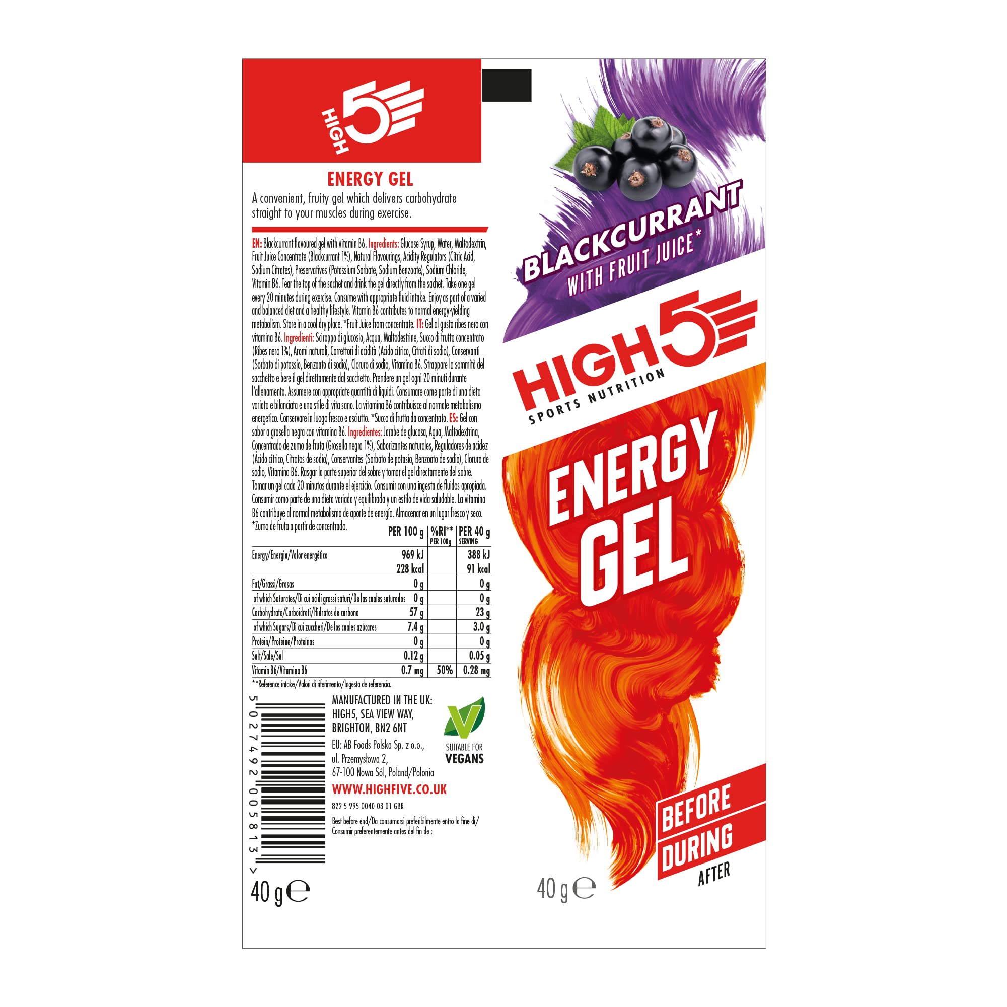 HIGH5 - Blackcurrant Energy Gels (20 x 40g) Sports Nutrition 6