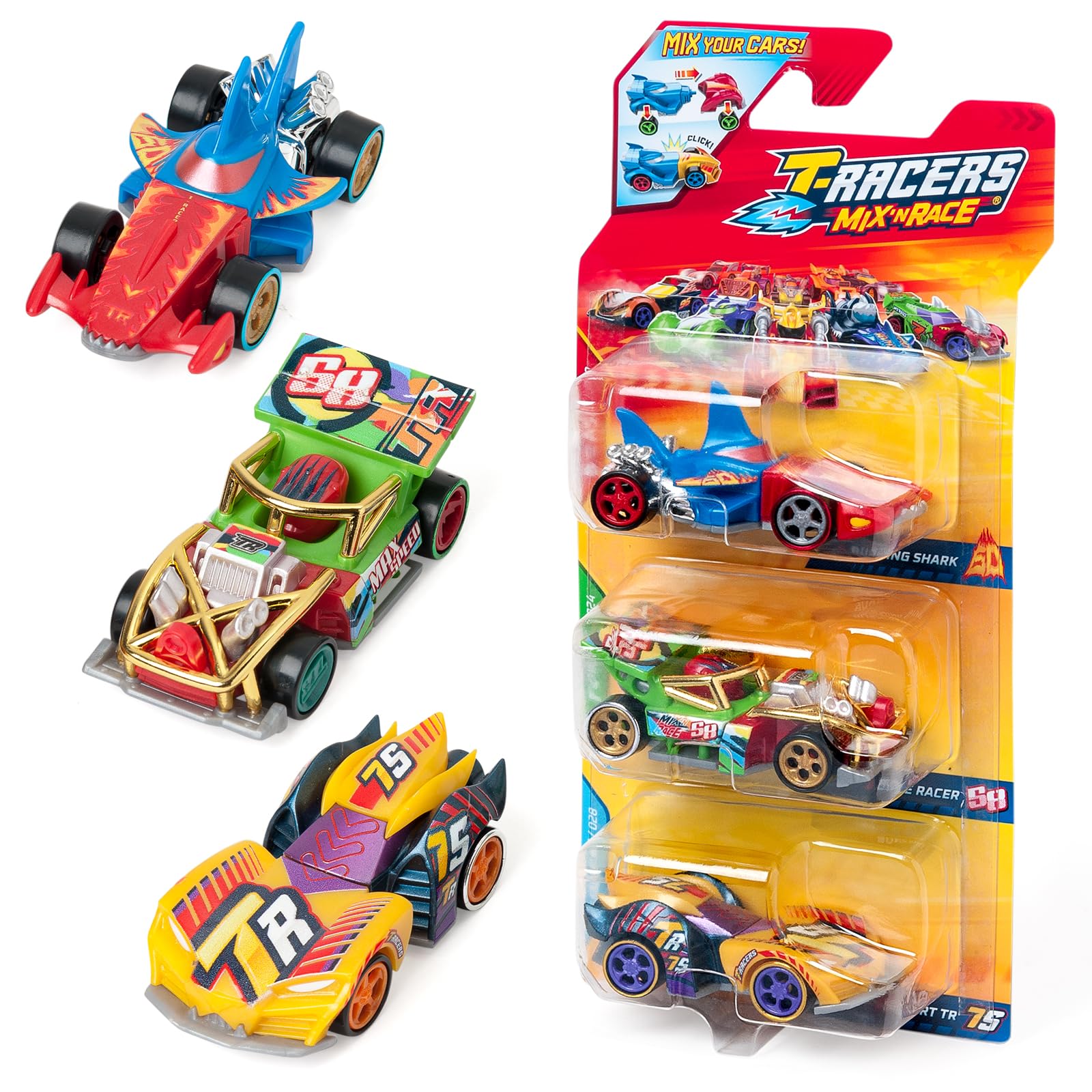T-RACERS Mix 'N Race 3 Pack – Collectible Interchangeable Cars for Kids 3+ 1