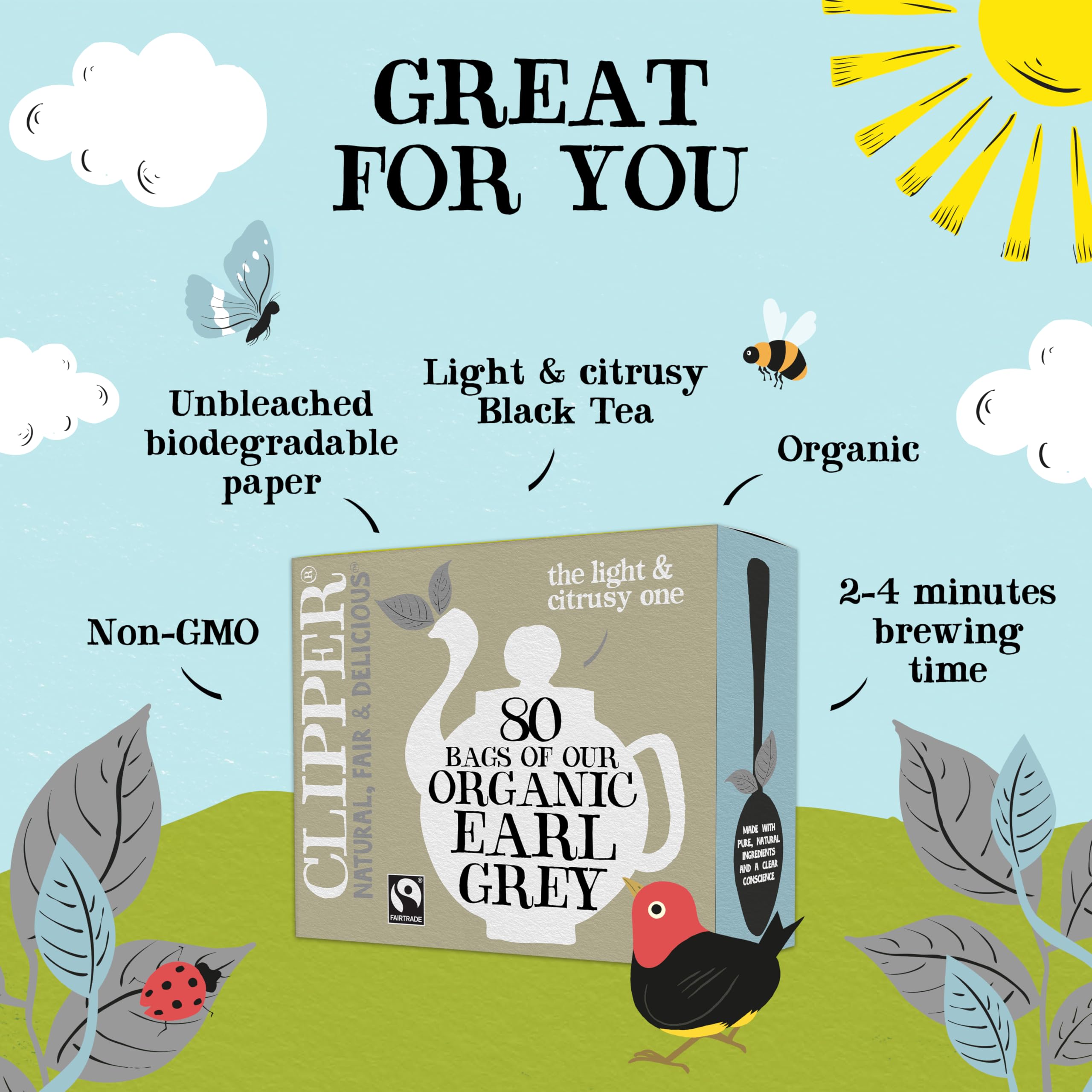 Clipper Organic Fairtrade Everyday Earl Grey 80 Teabags 200g (Pack of 6) - 480 Teabags Total 11