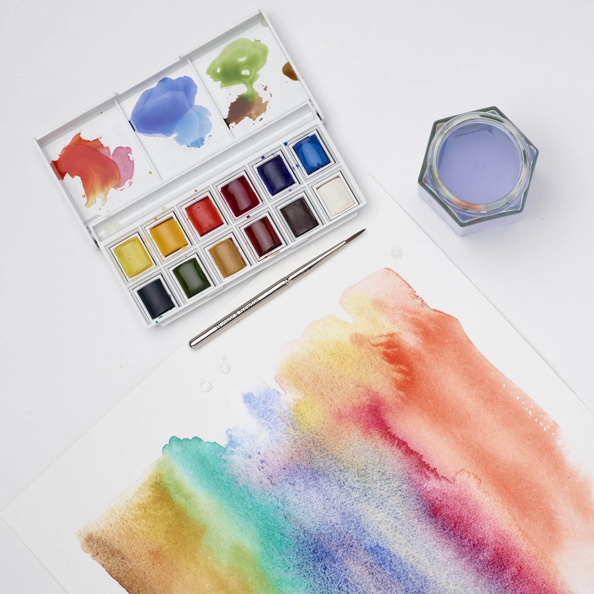 Winsor & Newton Cotman Watercolour Paint Set - Sketchers Pocket Box with 12 Half Pans and Travel Brush 5