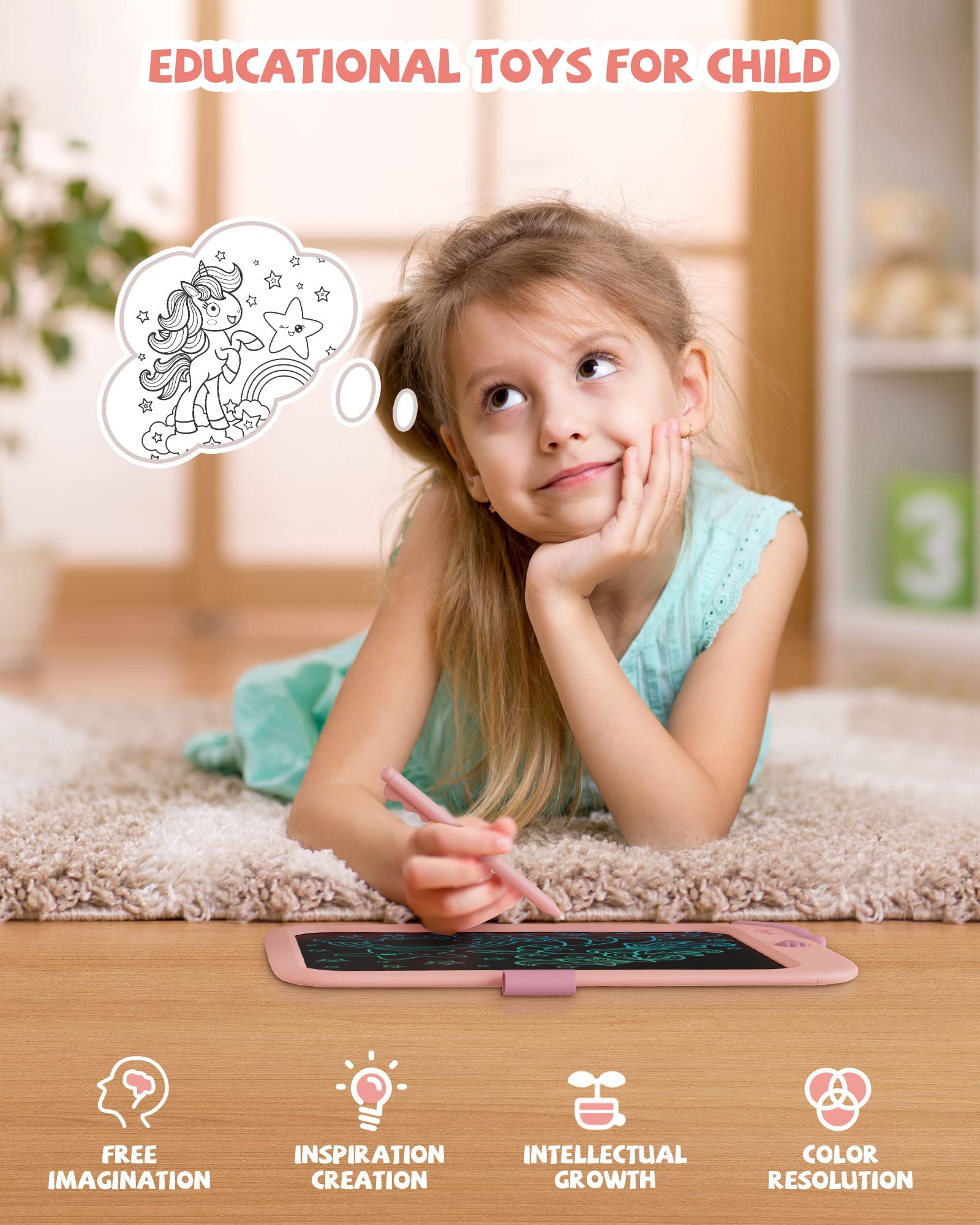 Kikapabi 10 Zoll LCD-Schreibtablett Zeichenblock mit Sperrfunktion - Rosa 3