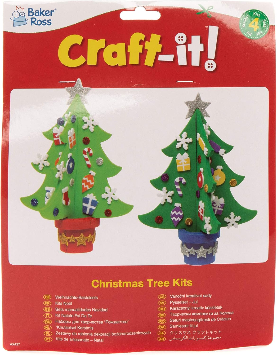 Baker Ross AX427 Christmas Tree Craft Kit - Pack of 4 Foam Decorations for Kids 7