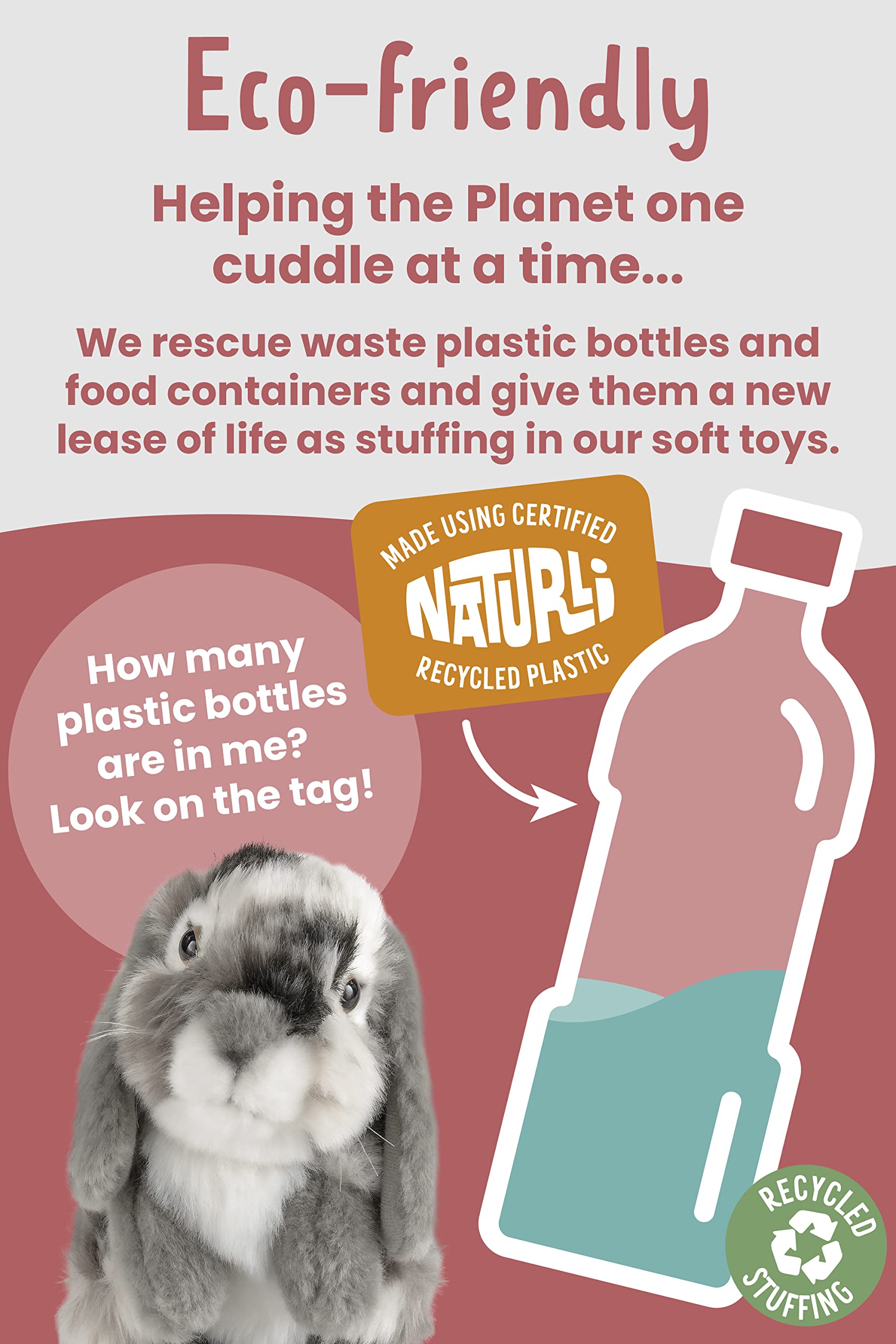 Living Nature Sitting Lop Eared Rabbit Plush Toy - 18 cm, Naturli Eco-Friendly Stuffed Animal 6