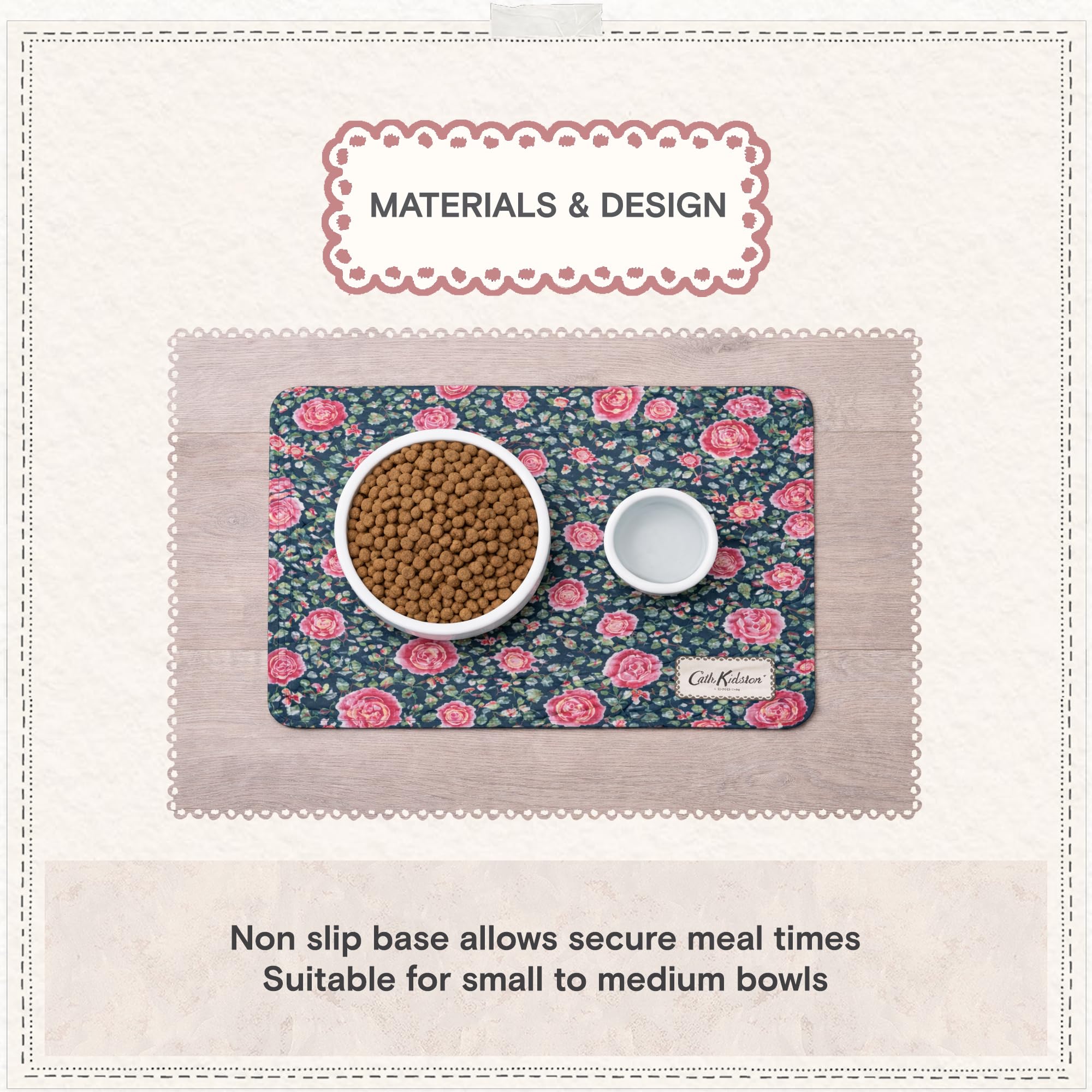 Pet Brands Cath Kidston Dolly Rose Feeding Mat - Waterproof Non-Slip for Double Bowls | 40 x 28 cm 4