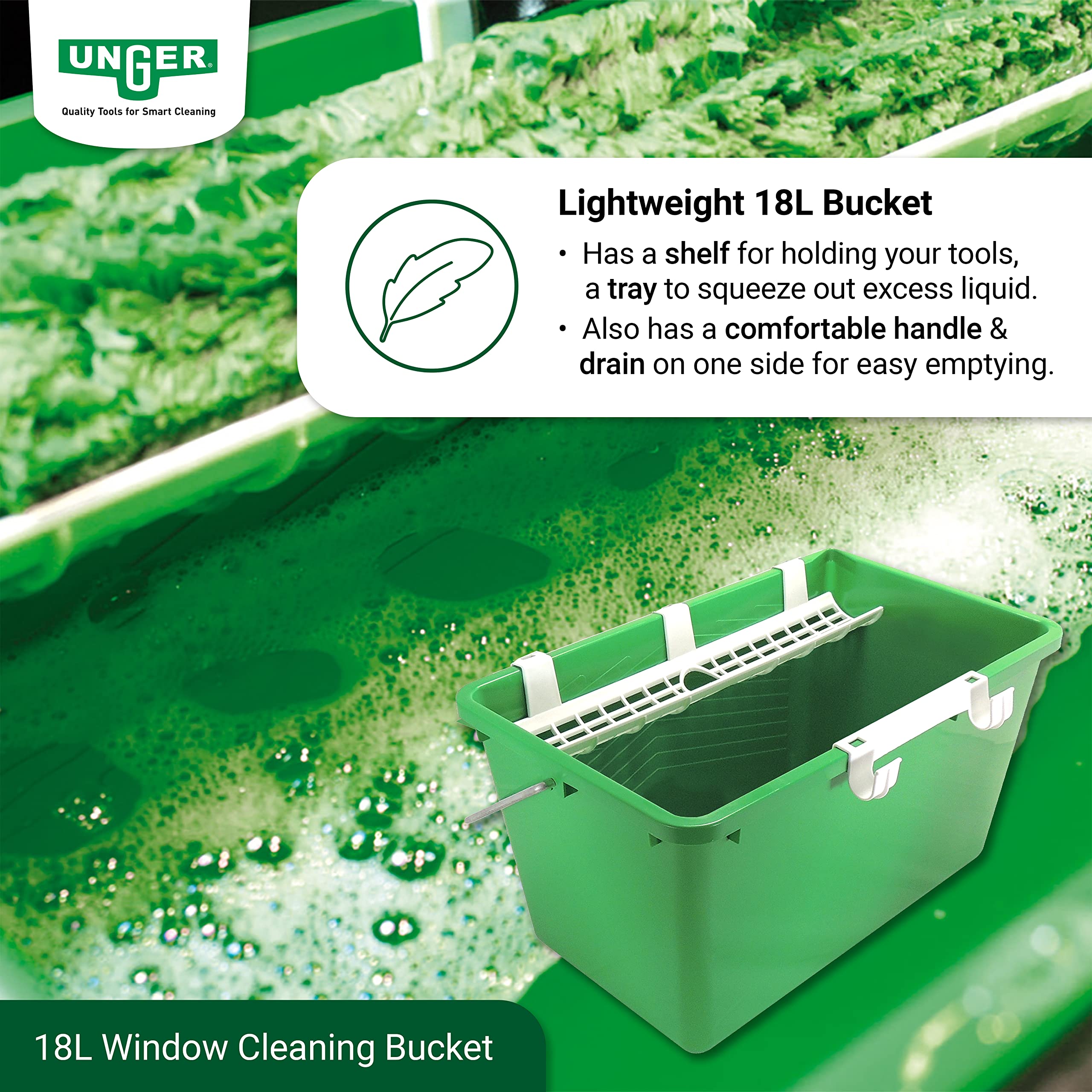 Unger AK013 Fensterreinigungsset 3-in-1 Starterset mit Abzieher, Mikrofaserwascher &amp; Eimer 8