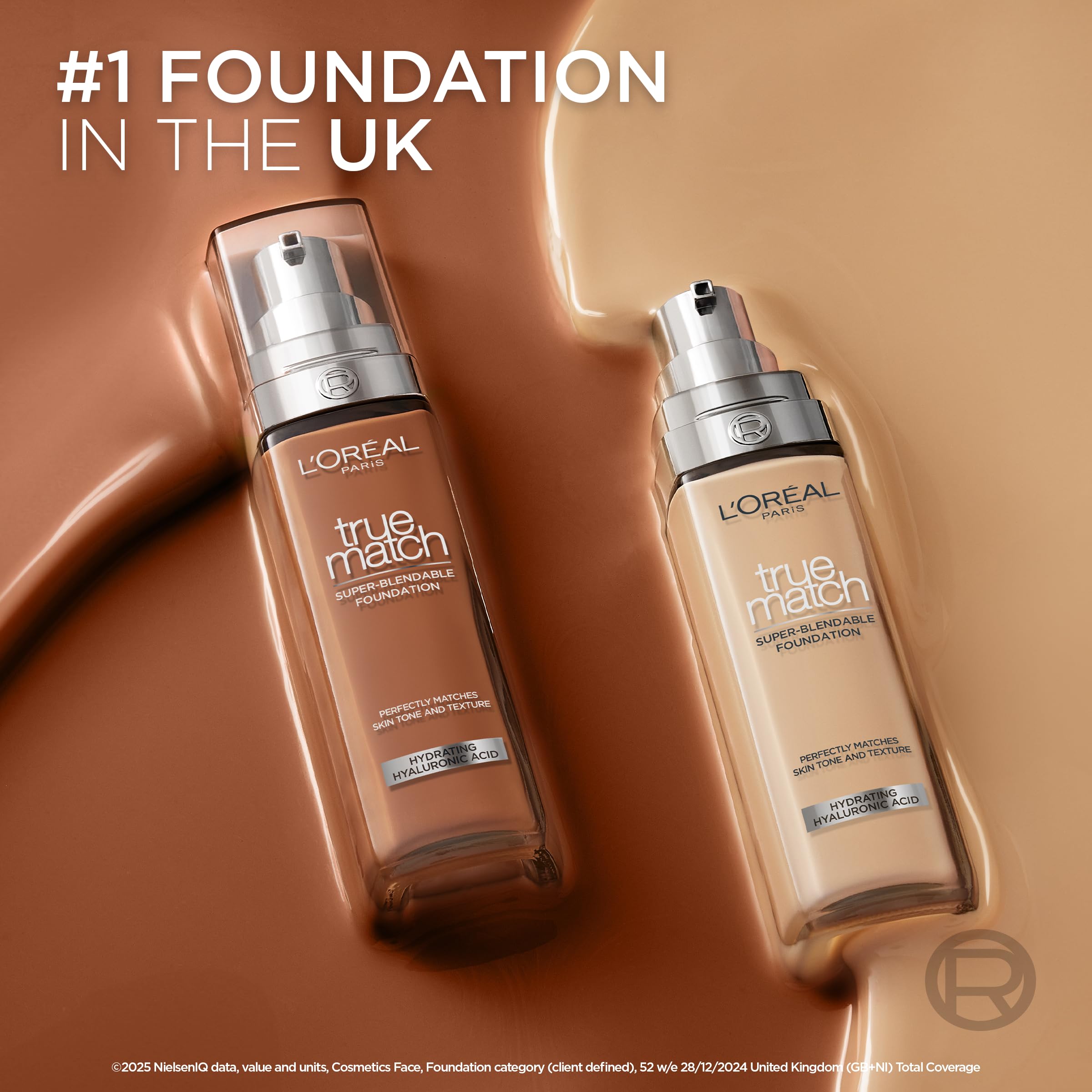 L'Oréal Paris True Match Liquid Foundation (30ml) - Skincare-Infused with Hyaluronic Acid, SPF 16, 46 Shades, 7.C Rose Amber 10