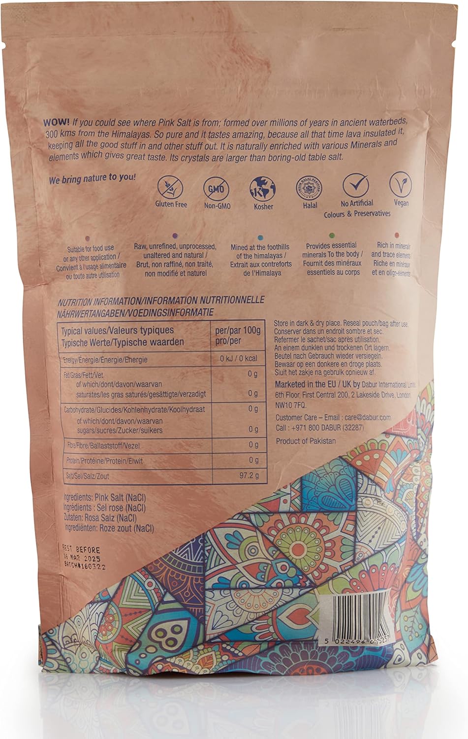 Dabur Himalayan Pure Pink Crystal Salt - 1kg | 100% Natural Fine Grain Salt with Minerals