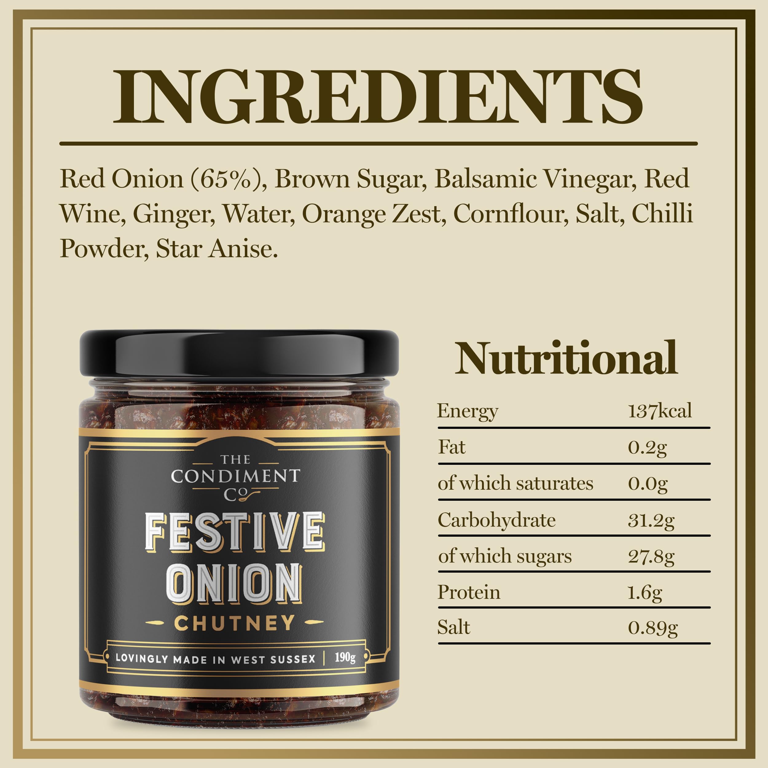 The Condiment Company Festive Onion Chutney - 190g Rich Caramelised Christmas Chutney