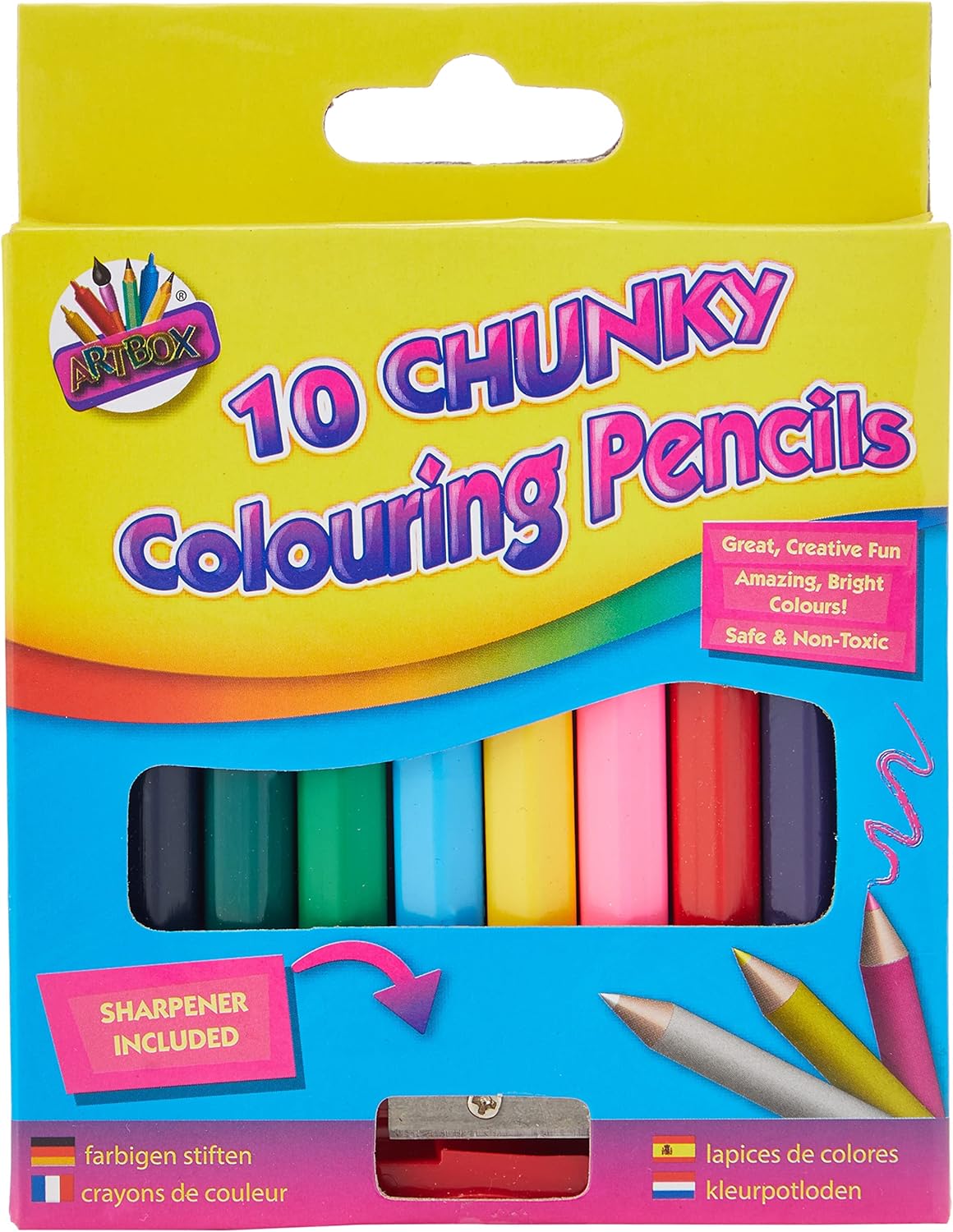 Artbox Chunky Colouring Pencils - 1/2 Size, 10-Pack with Sharpener - Ideal for School 4