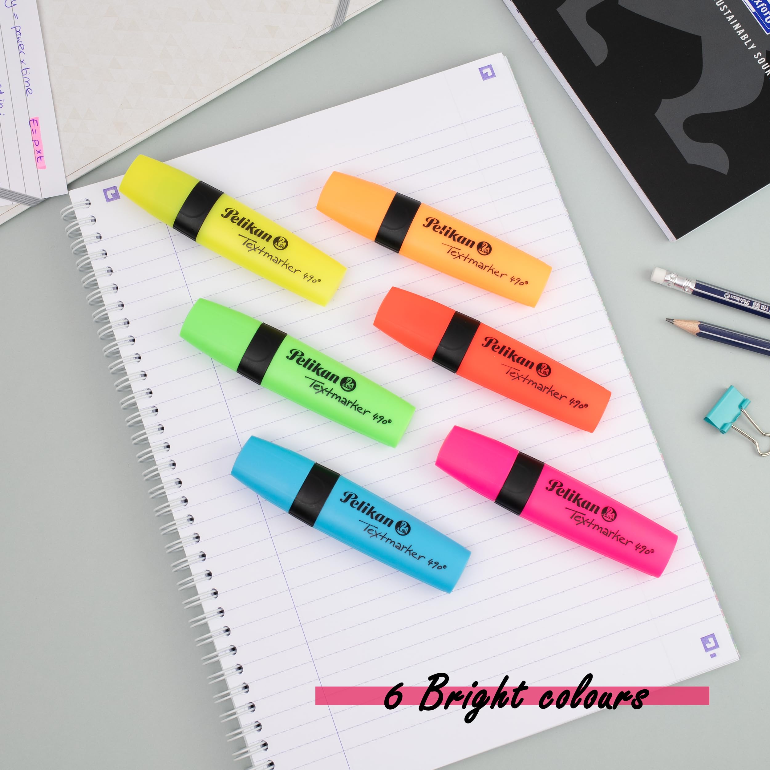 Pelikan Textmarker 490 Highlighters - Pack of 6 Bright Colors | 3-Width Chisel Tip 5