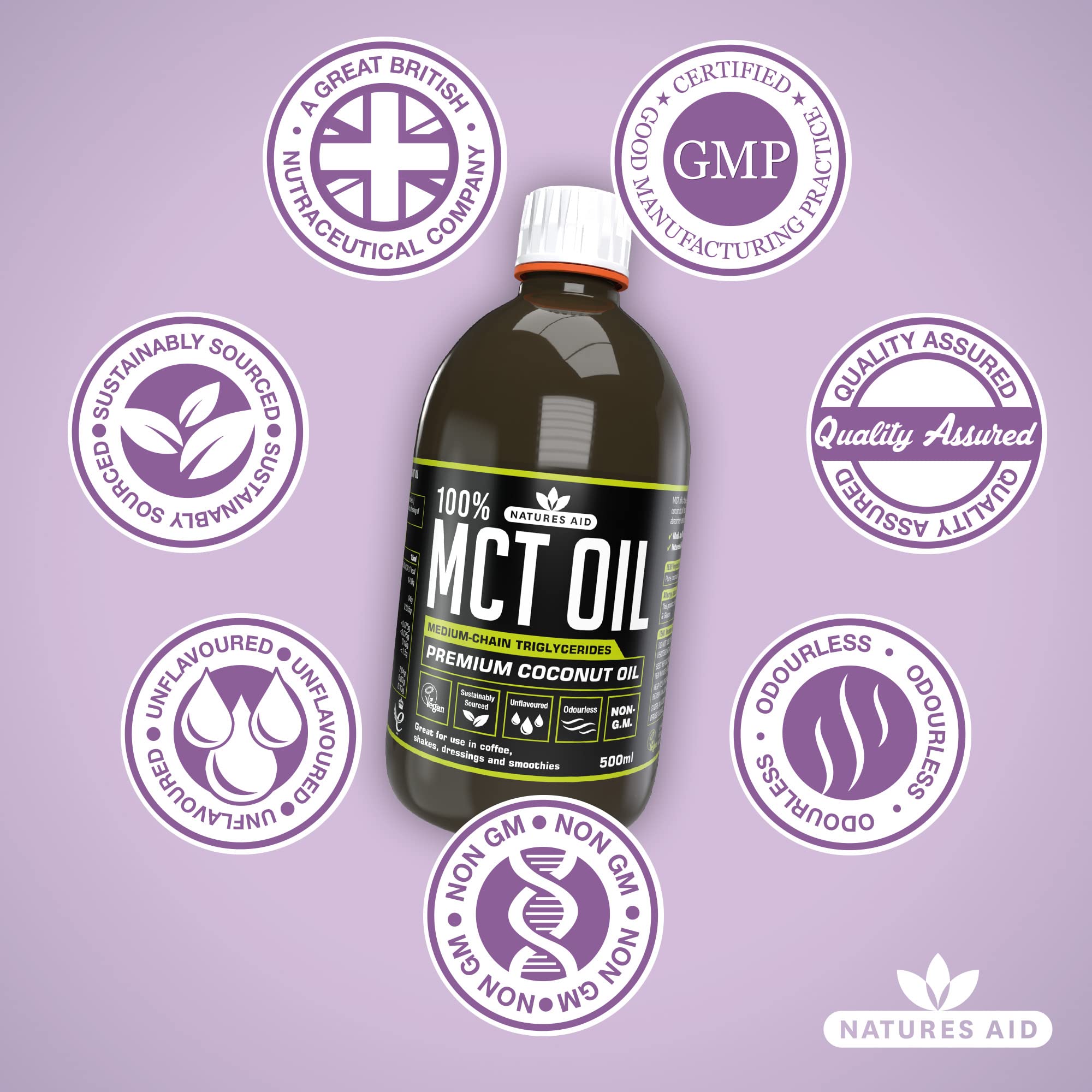 Natures Aid 100% MCT Oil 500ml - Premium Coconut MCT - Keto Friendly - Vegan, Non-GMO, Gluten-Free 5
