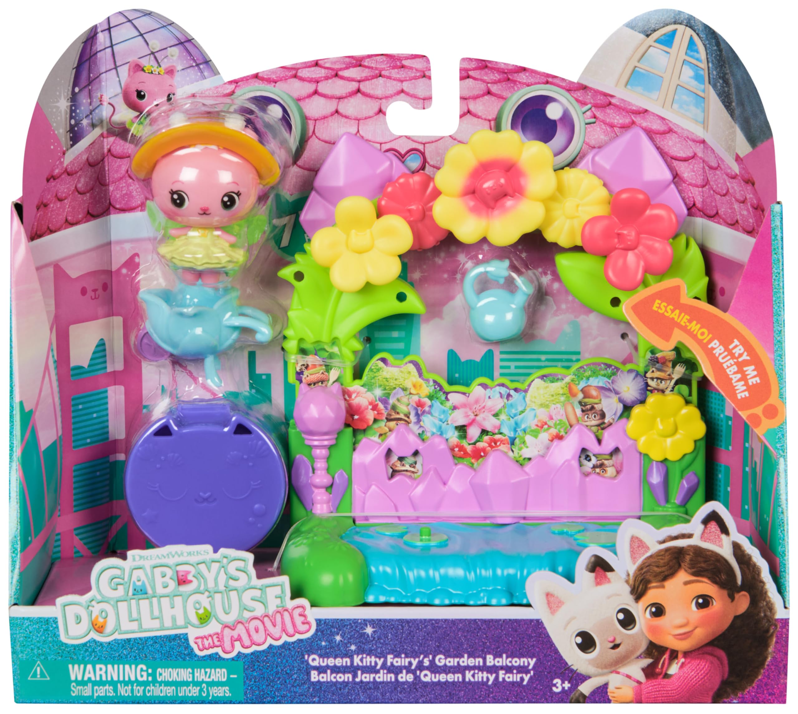 Queen Kitty Fairy's Garden Balcony Playset - 7-Piece Movie-Themed Dollhouse Accessory for Kids 3+ 5