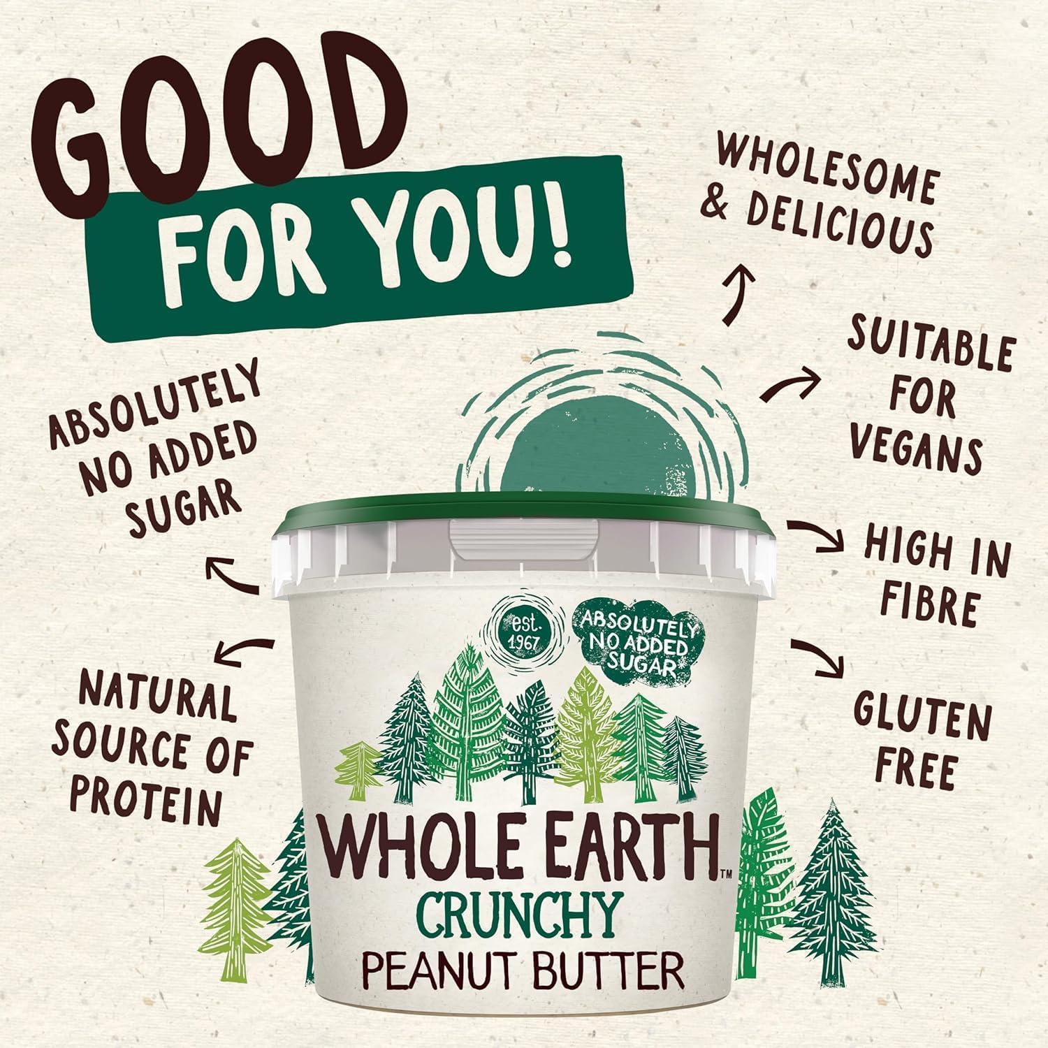 Whole Earth Crunchy Peanut Butter 1 kg - No Added Sugar, High in Fibre, Gluten Free 7