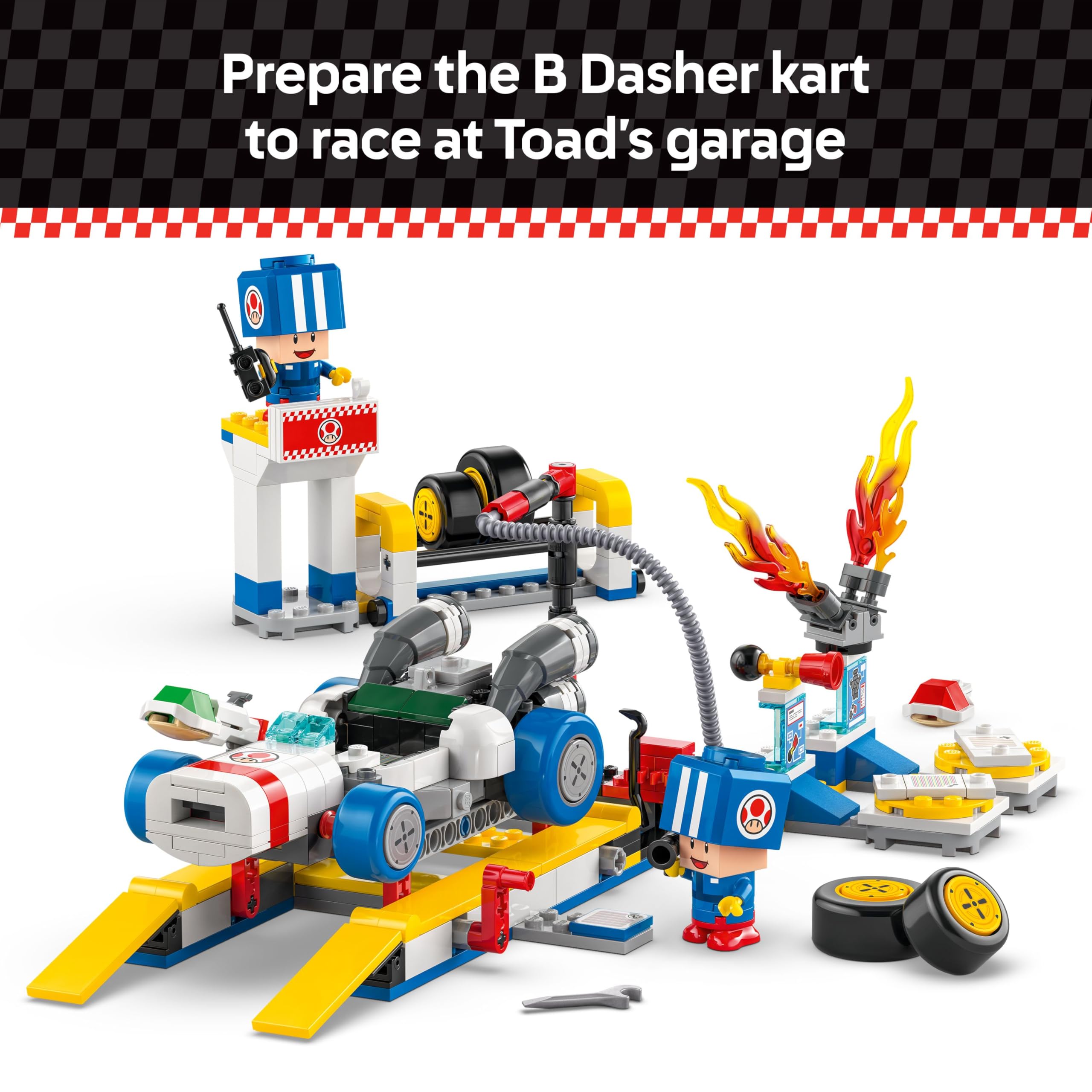 LEGO Super Mario: Mario Kart – Toad's Garage Set - Buildable B Dasher Kart & Mechanic Playset for Kids 8+ 4