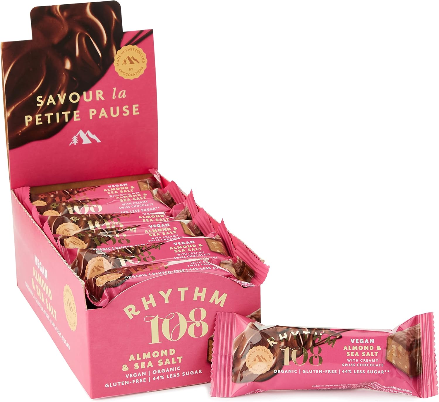 Rhythm 108 - Sweet 'n' Salty Almond Swiss Chocolate Bar (33g, Pack of 15)