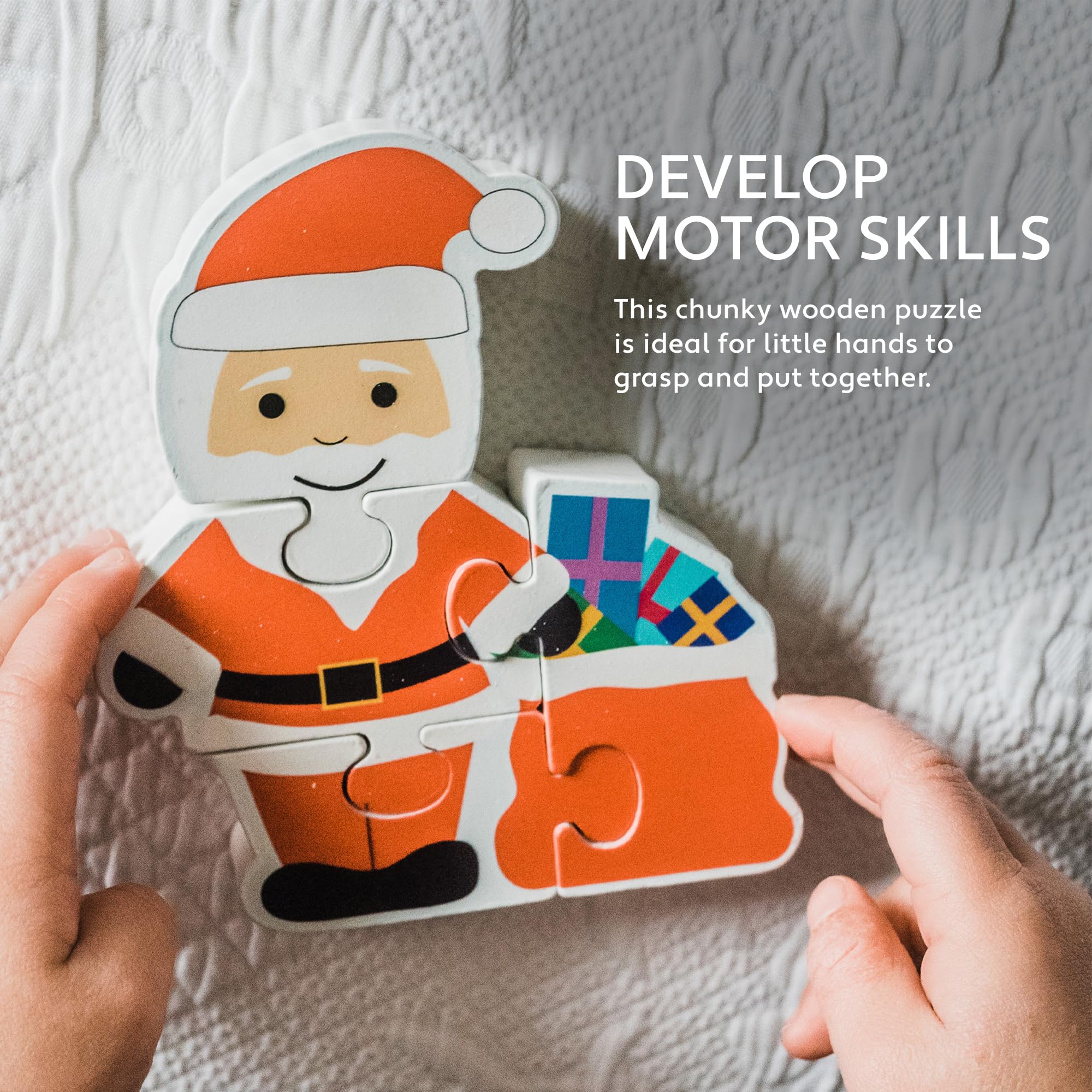 Christmas Mini Wooden Puzzle - Father Christmas Jigsaw for Toddlers, Educational Montessori Toy by Orange Tree Toys 4