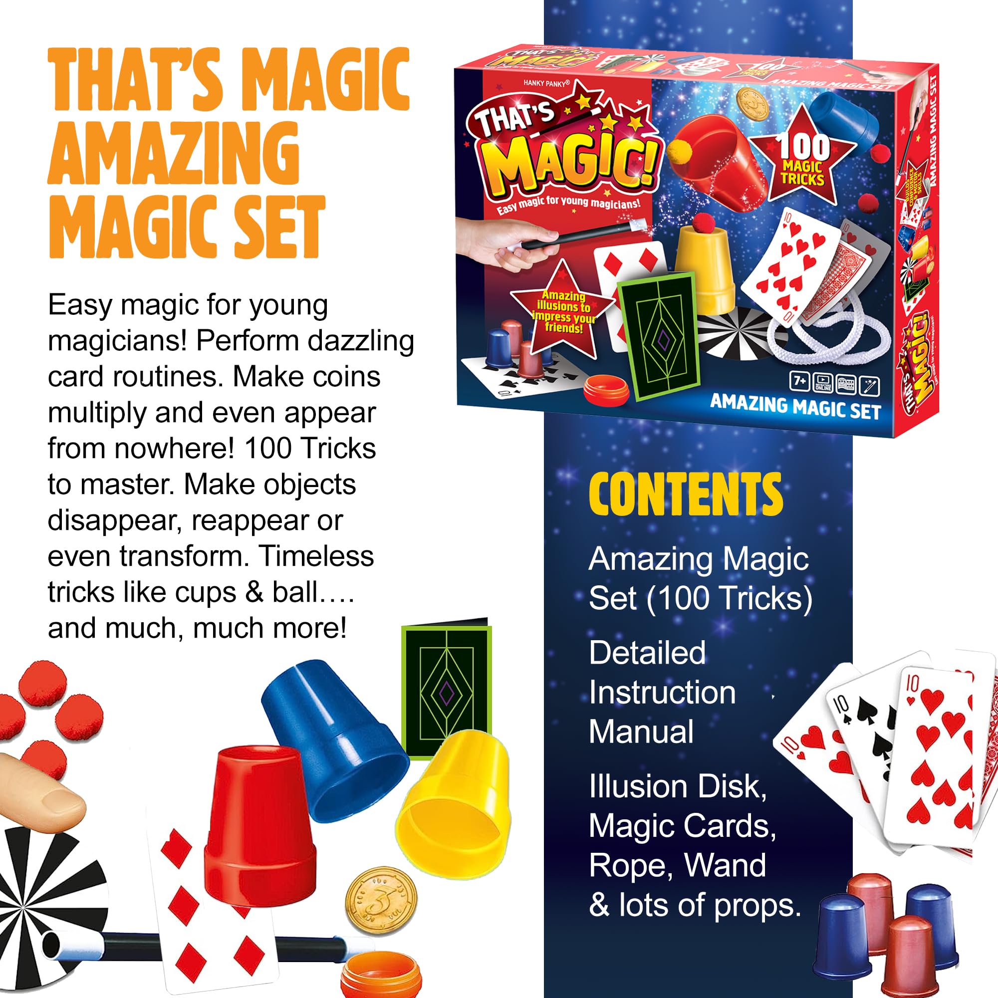 That's Magic Amazing Magic Set - 100 Easy Magic Tricks for Kids with Wand, Cards & Props 7