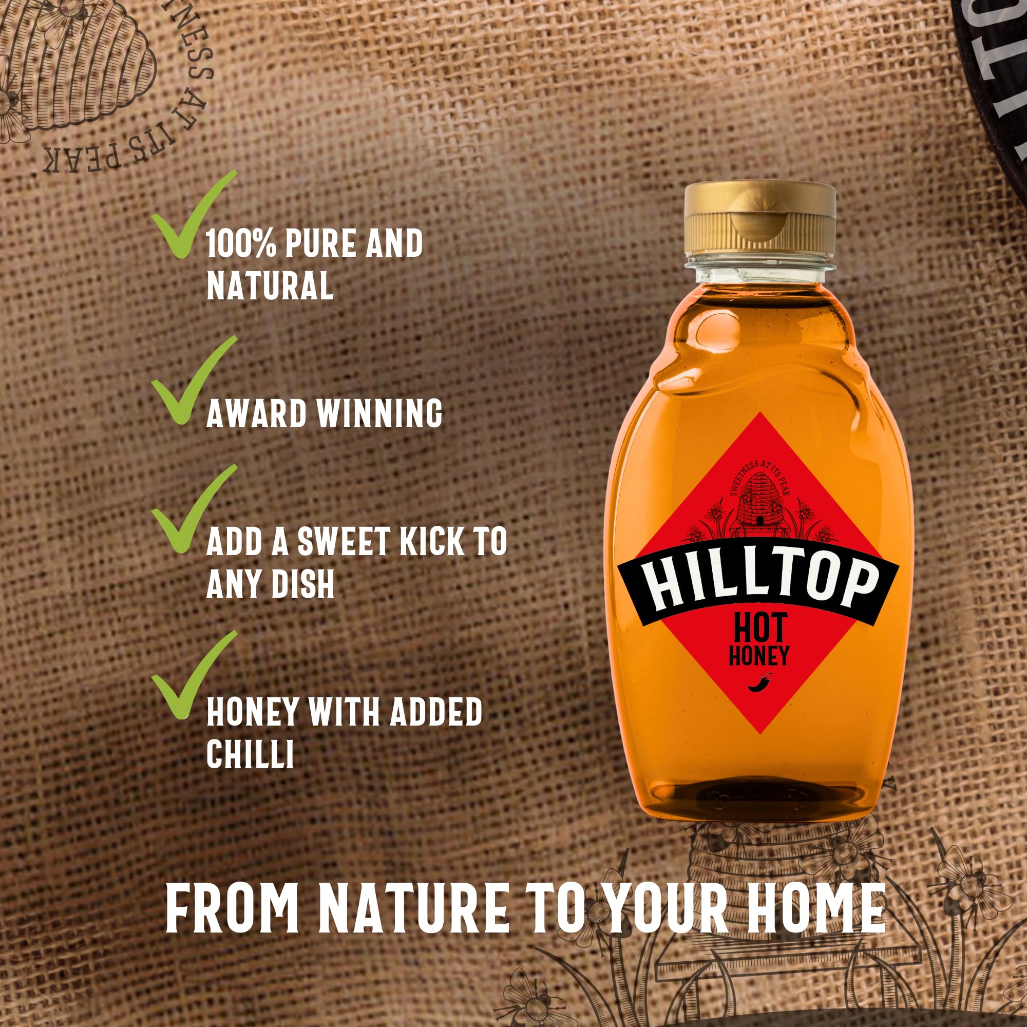 Hilltop Infusion Hot Honey 720g Squeezy Bottle - Spicy Chili Infused Natural Honey