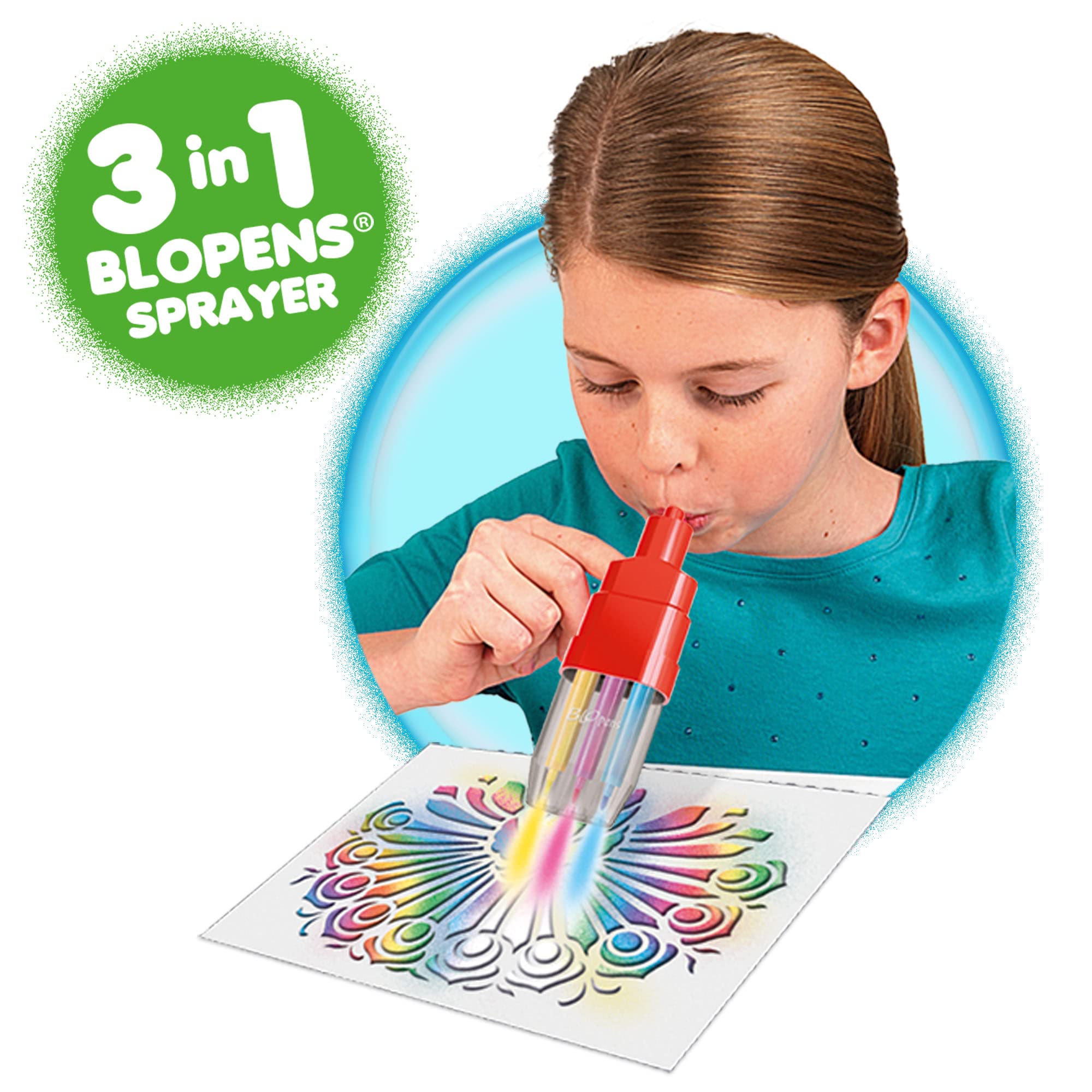 John Adams BLOPENS Rainbow Set - 6 Colour Spray Drawing Kit with Stencils 9