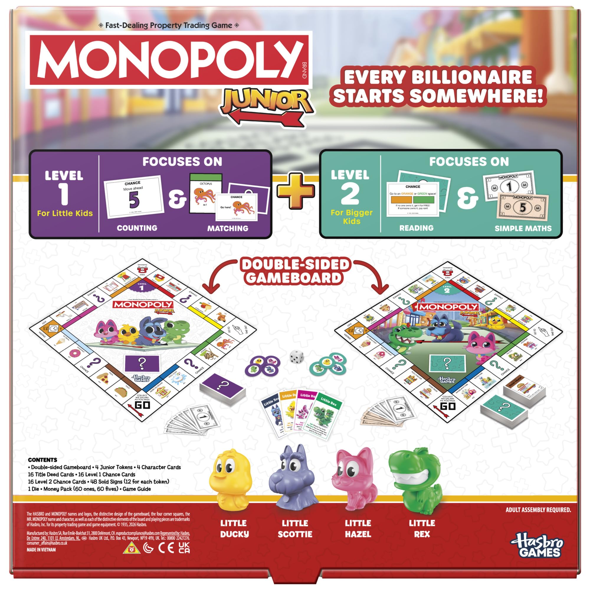 Monopoly Junior Board Game - 2-in-1 Grow-with-Me Play for Ages 4+ | 2-4 Players