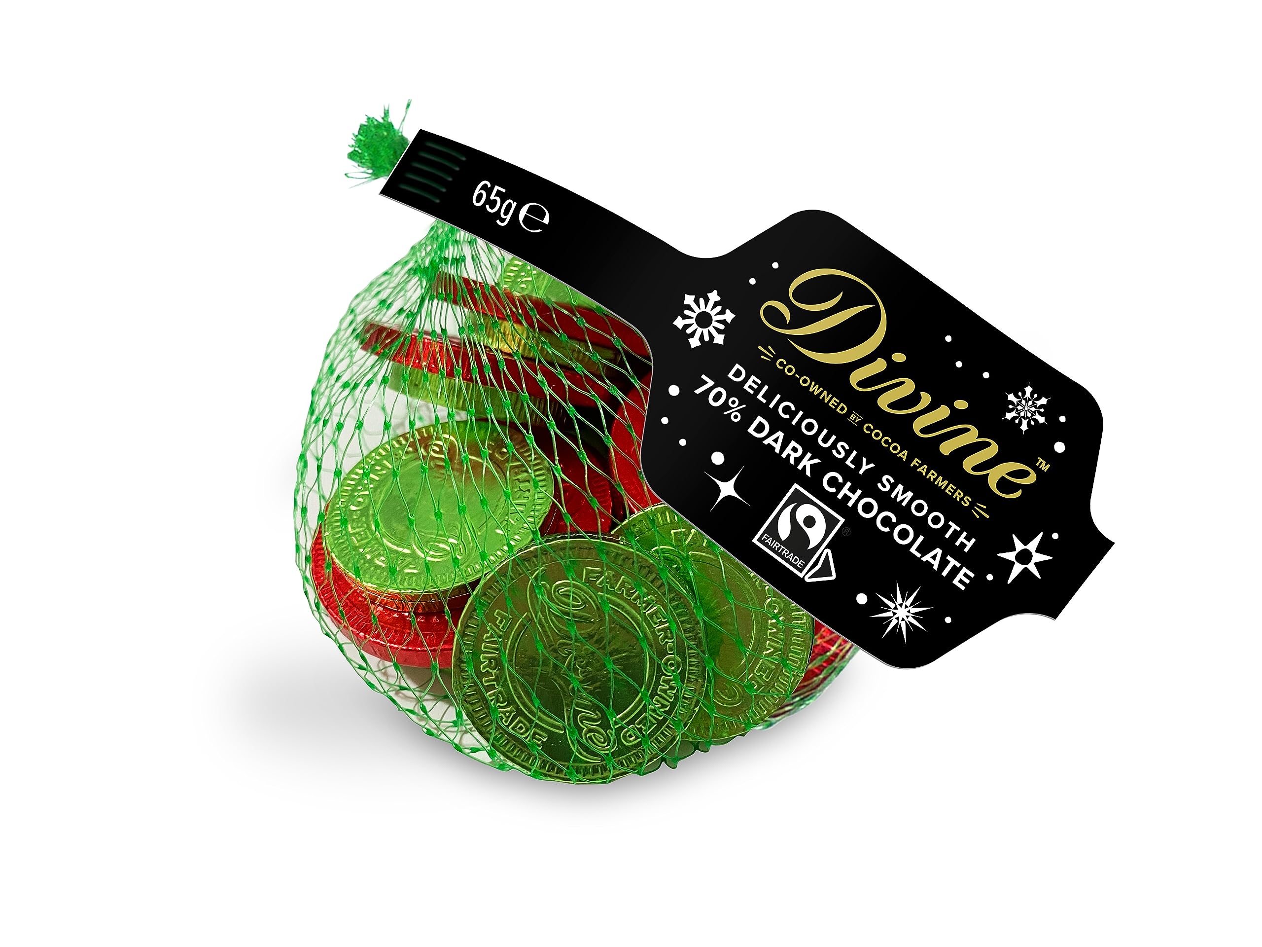 Divine 70% Dark Chocolate Coins, 65g - Fairtrade, Vegetarian, No Artificial Flavours