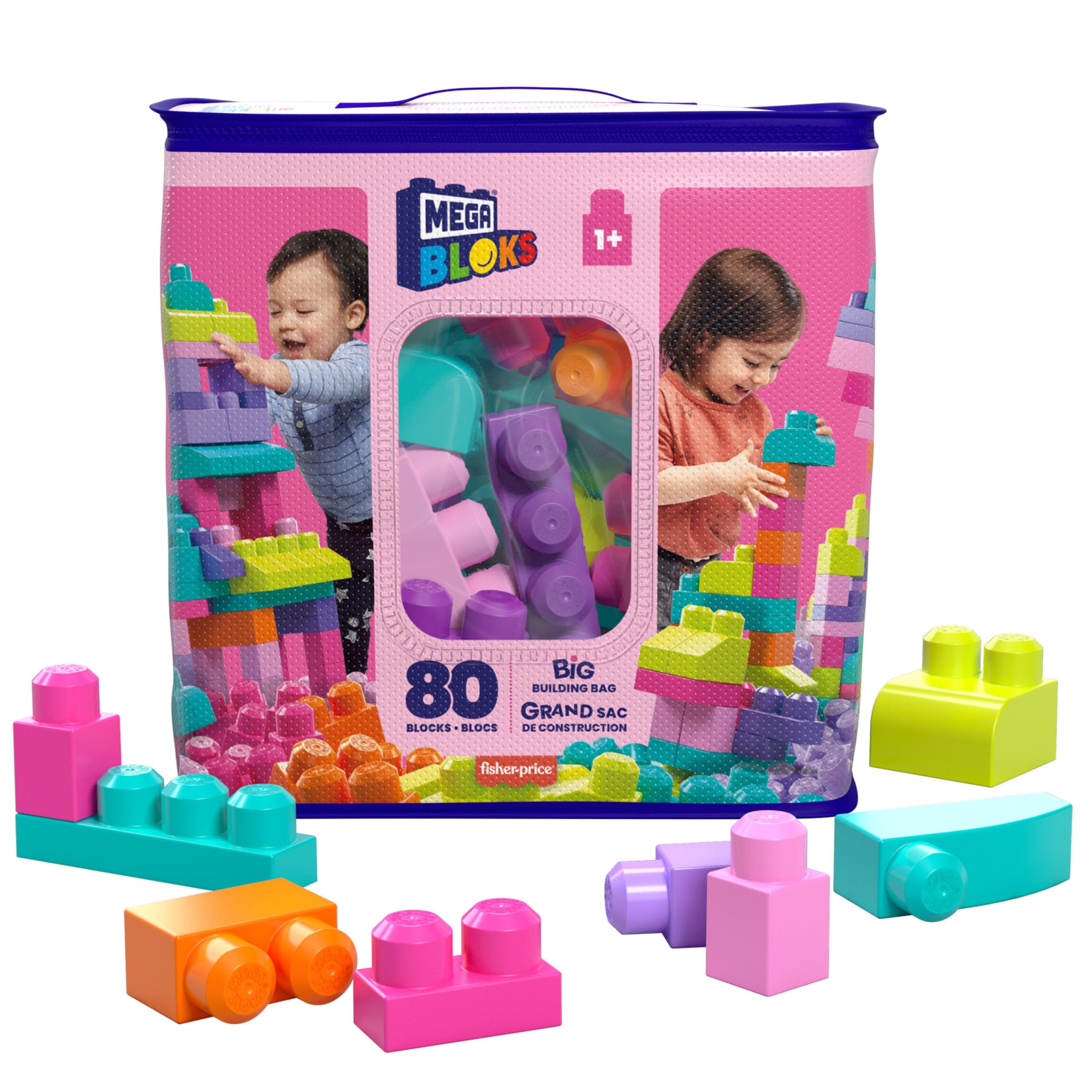 Mega Bloks First Builders Big Building Bag - 80-Piece Pink Building Set for Toddlers 8