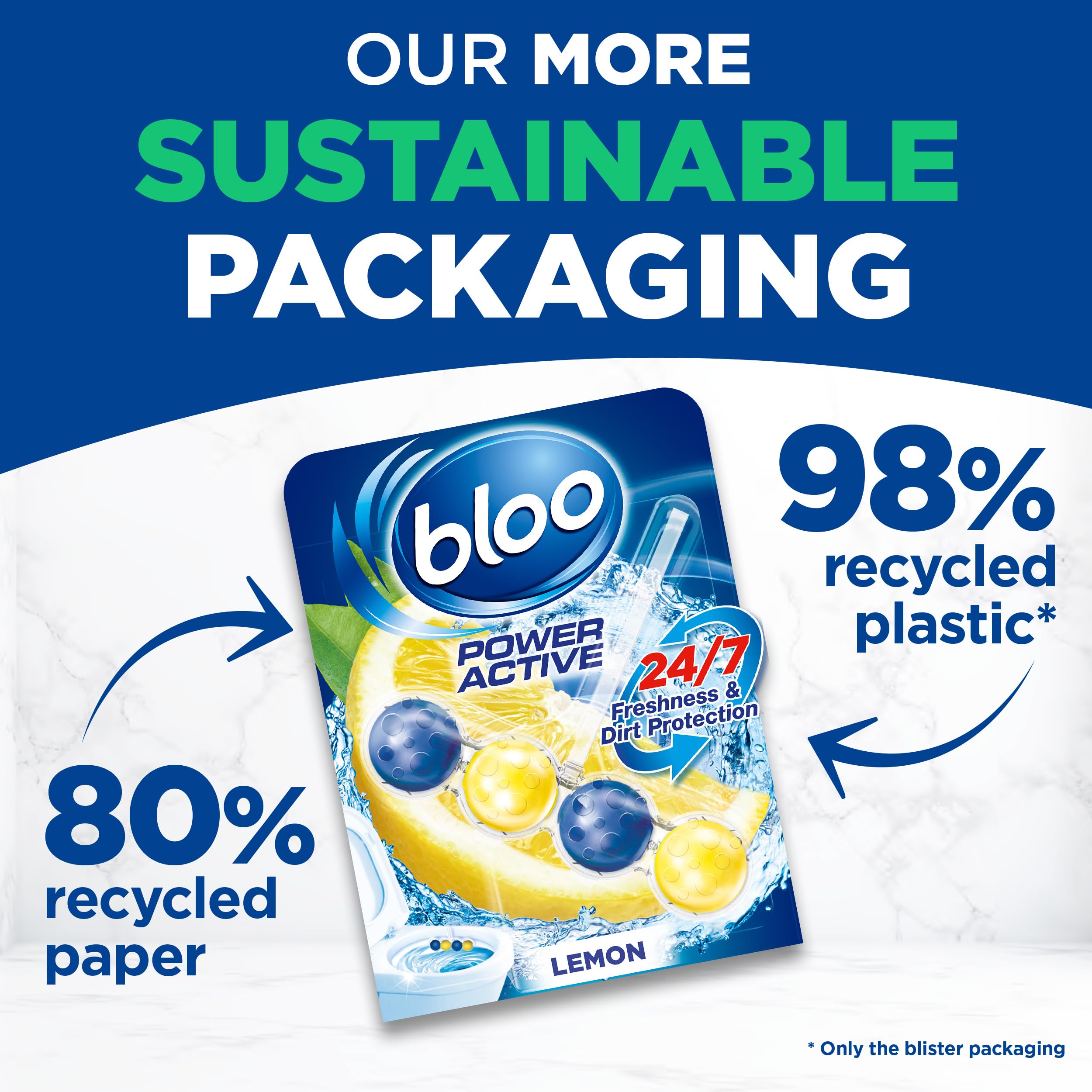 Bloo Power Active Toilettenrandstein – Zitronenduft mit Anti-Kalk- und Schaumreinigung (240 Spülungen) 5